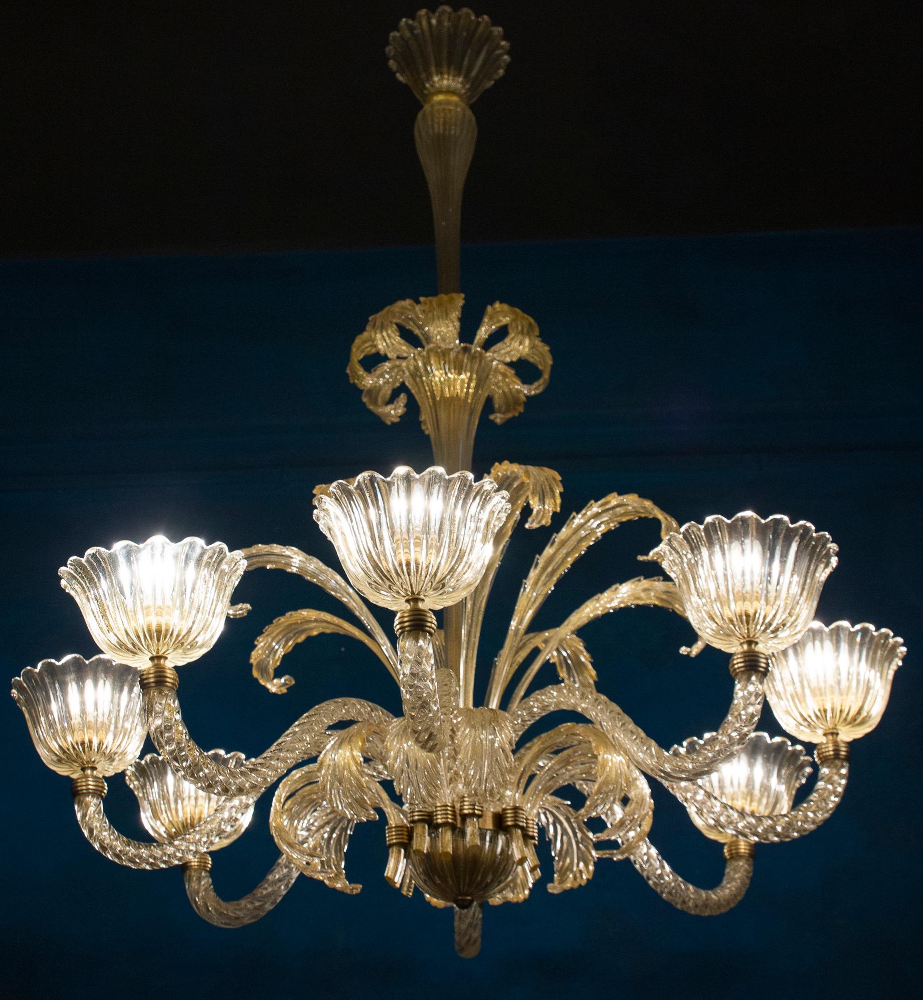 Magnificent Art Deco Mounted Murano Glass Chandelier by Ercole Barovier, 1940 For Sale 6