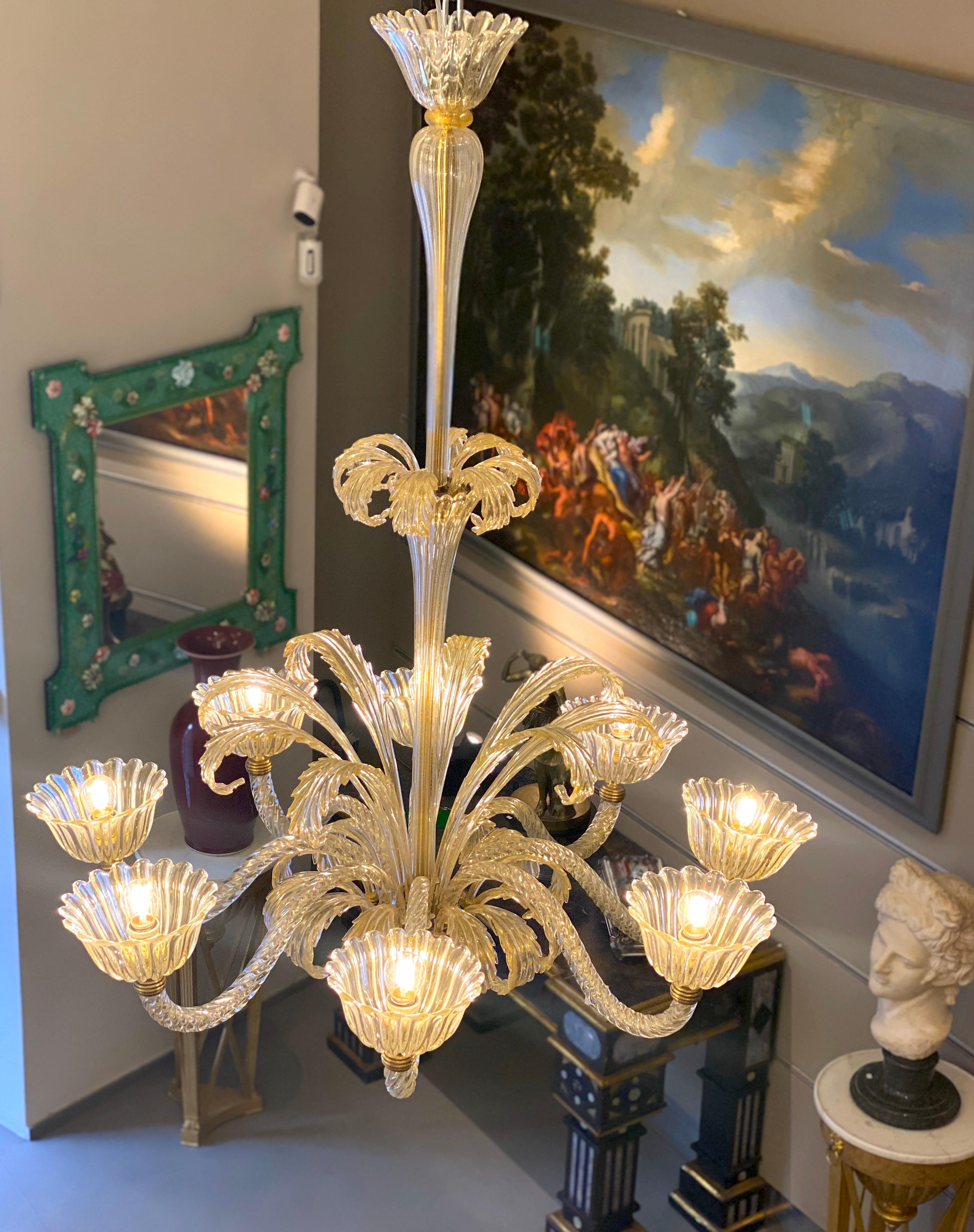 Magnificent Art Deco Mounted Murano Glass Chandelier by Ercole Barovier, 1940 For Sale 6