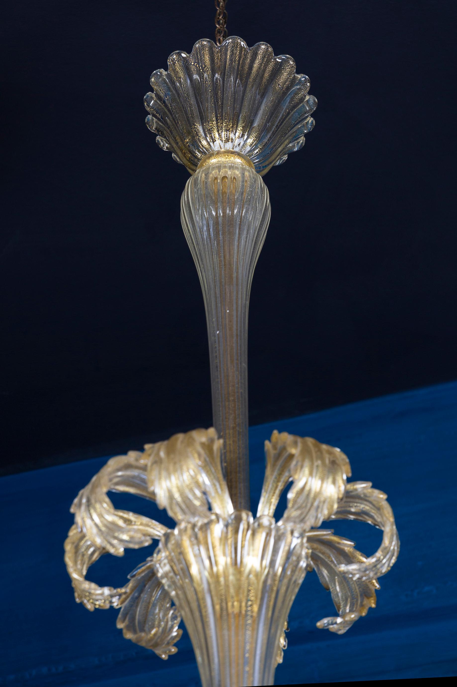 Magnificent Art Deco Mounted Murano Glass Chandelier by Ercole Barovier, 1940 For Sale 8