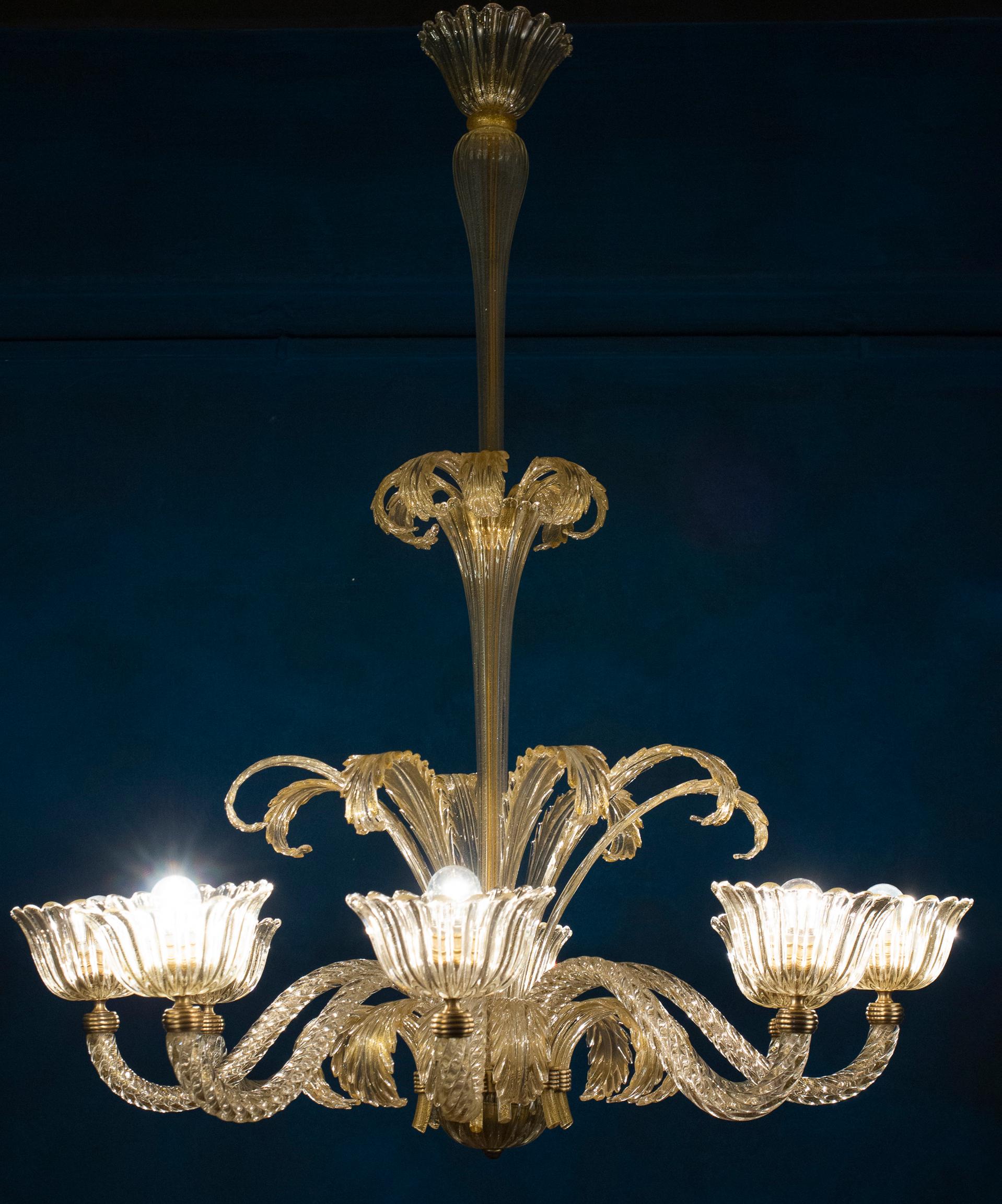 Magnificent Art Deco Mounted Murano Glass Chandelier by Ercole Barovier, 1940 For Sale 9