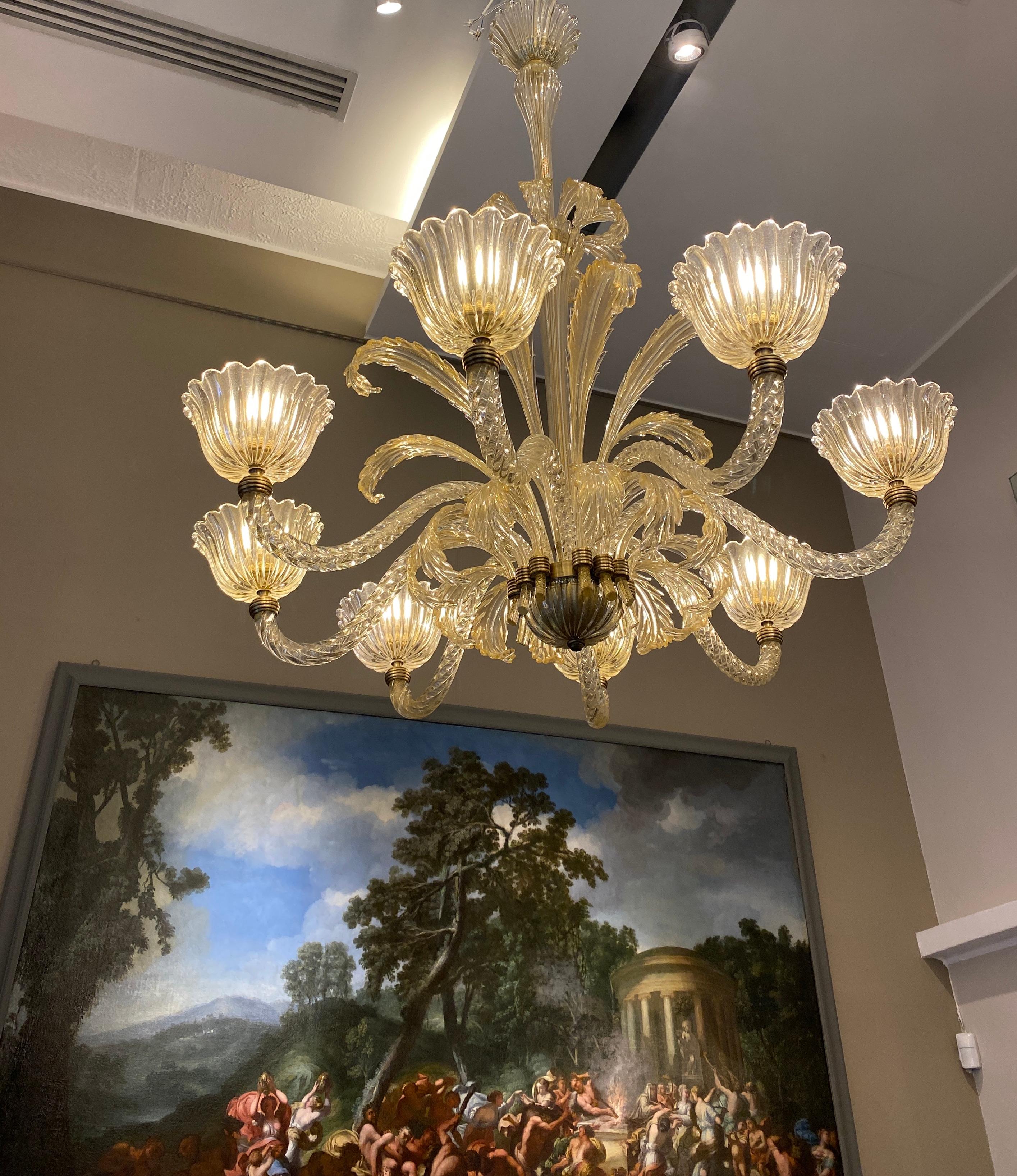 Magnífica araña Art Decó de cristal de Murano montado de Ercole Barovier, 1940 en venta 9