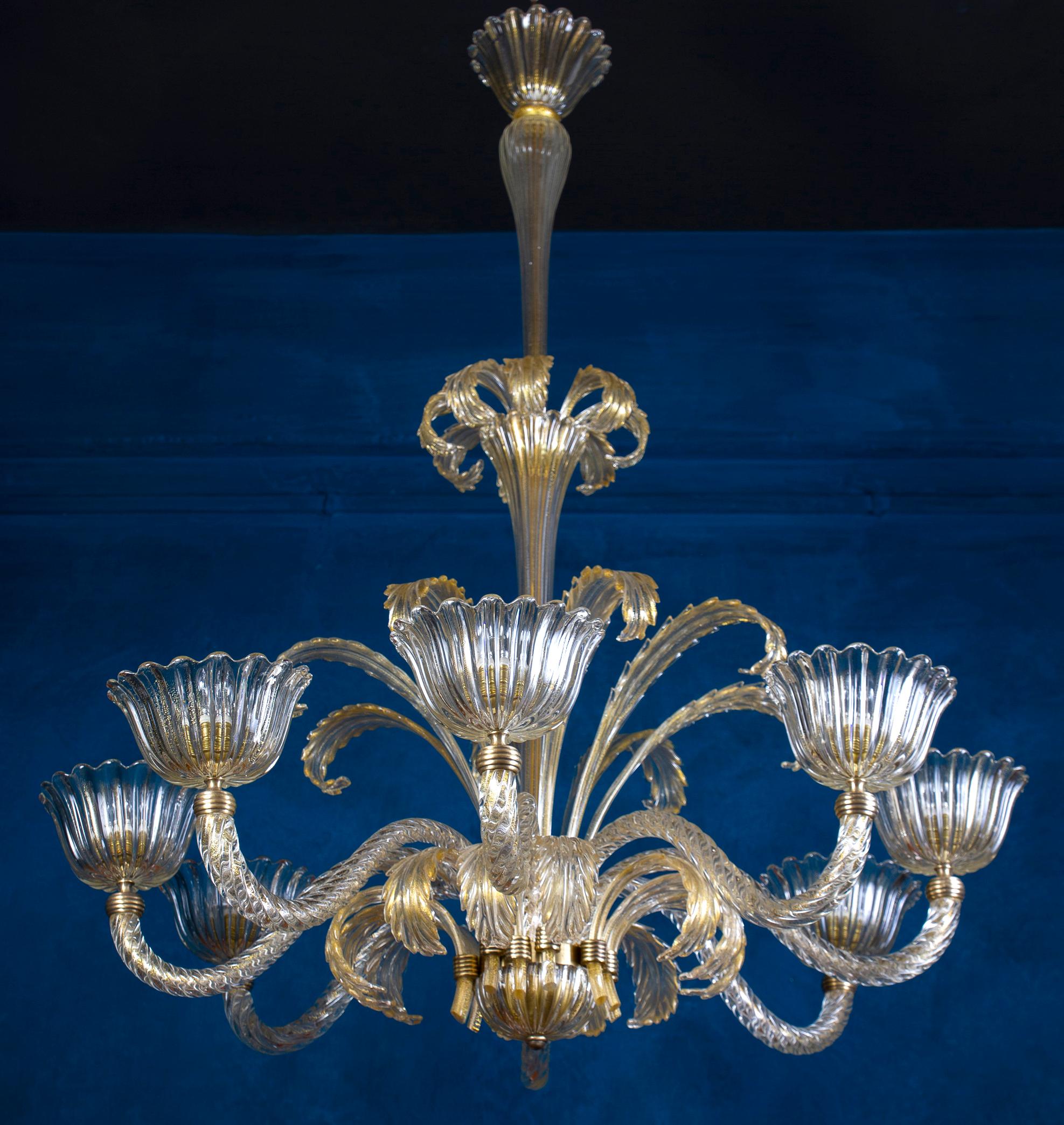 Magnificent Art Deco Mounted Murano Glass Chandelier by Ercole Barovier, 1940 For Sale 11