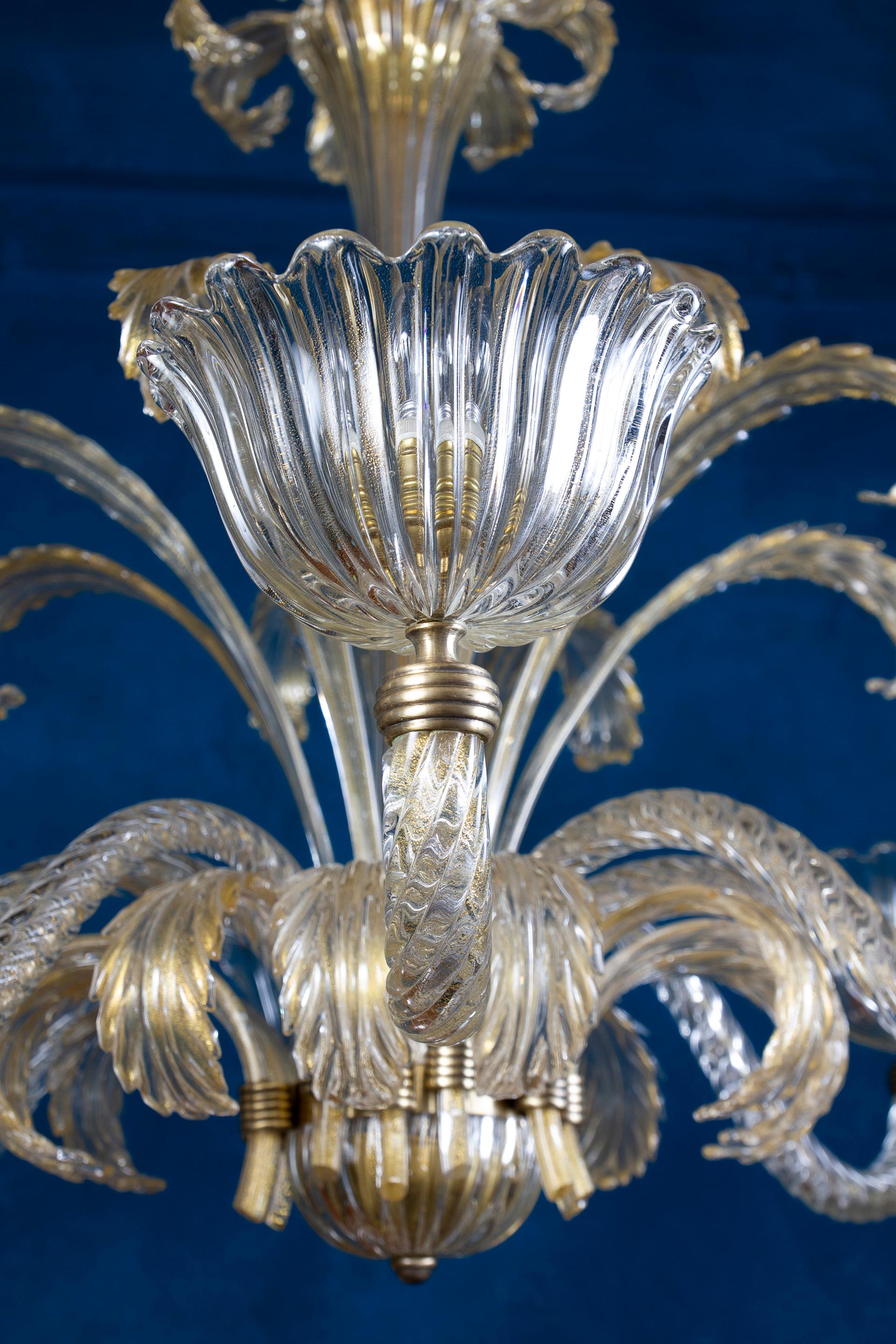 Italiano Magnifico lampadario Art Deco in vetro di Murano montato di Ercole Barovier, 1940 in vendita
