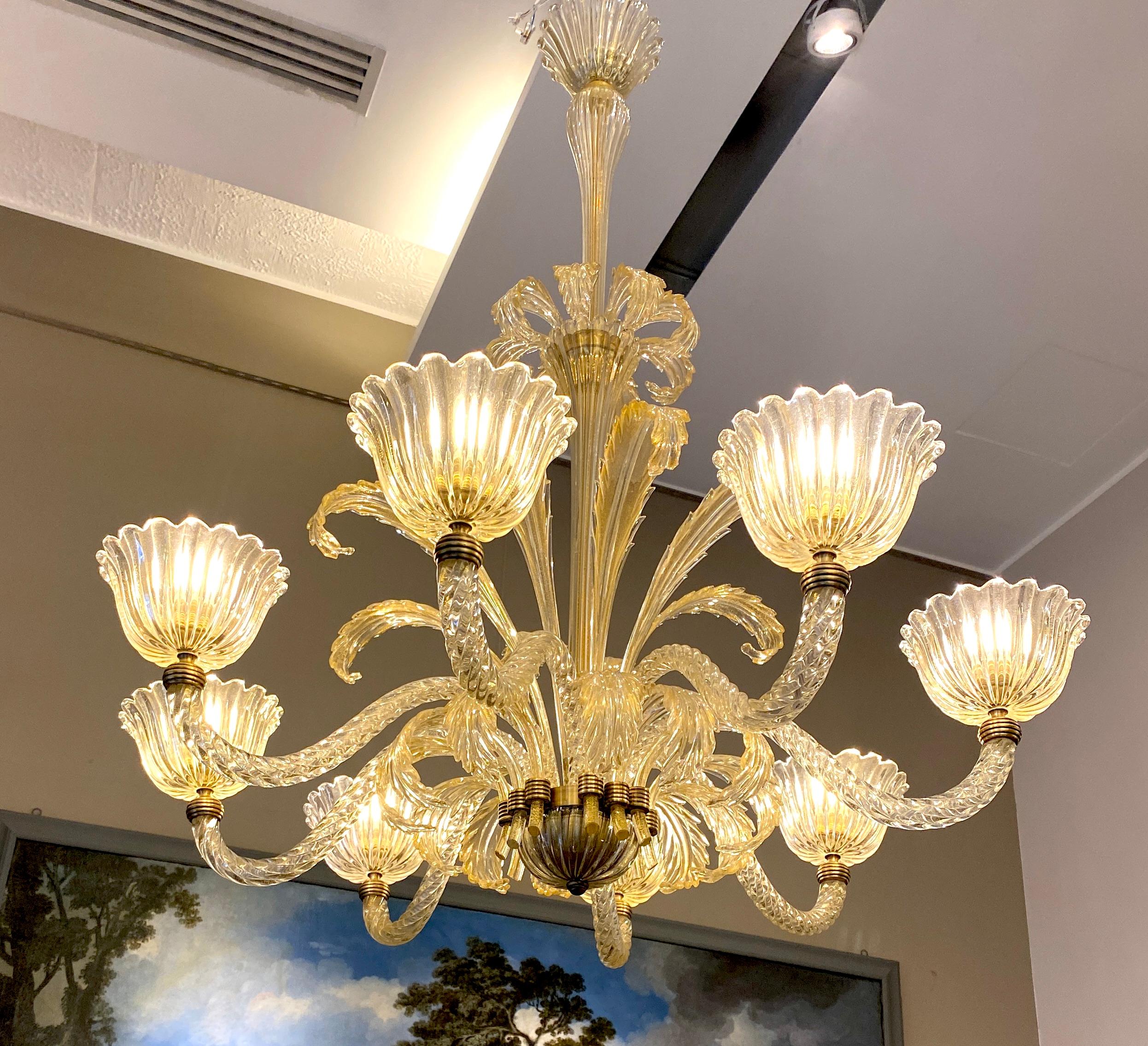 Magnífica araña Art Decó de cristal de Murano montado de Ercole Barovier, 1940 siglo XX en venta