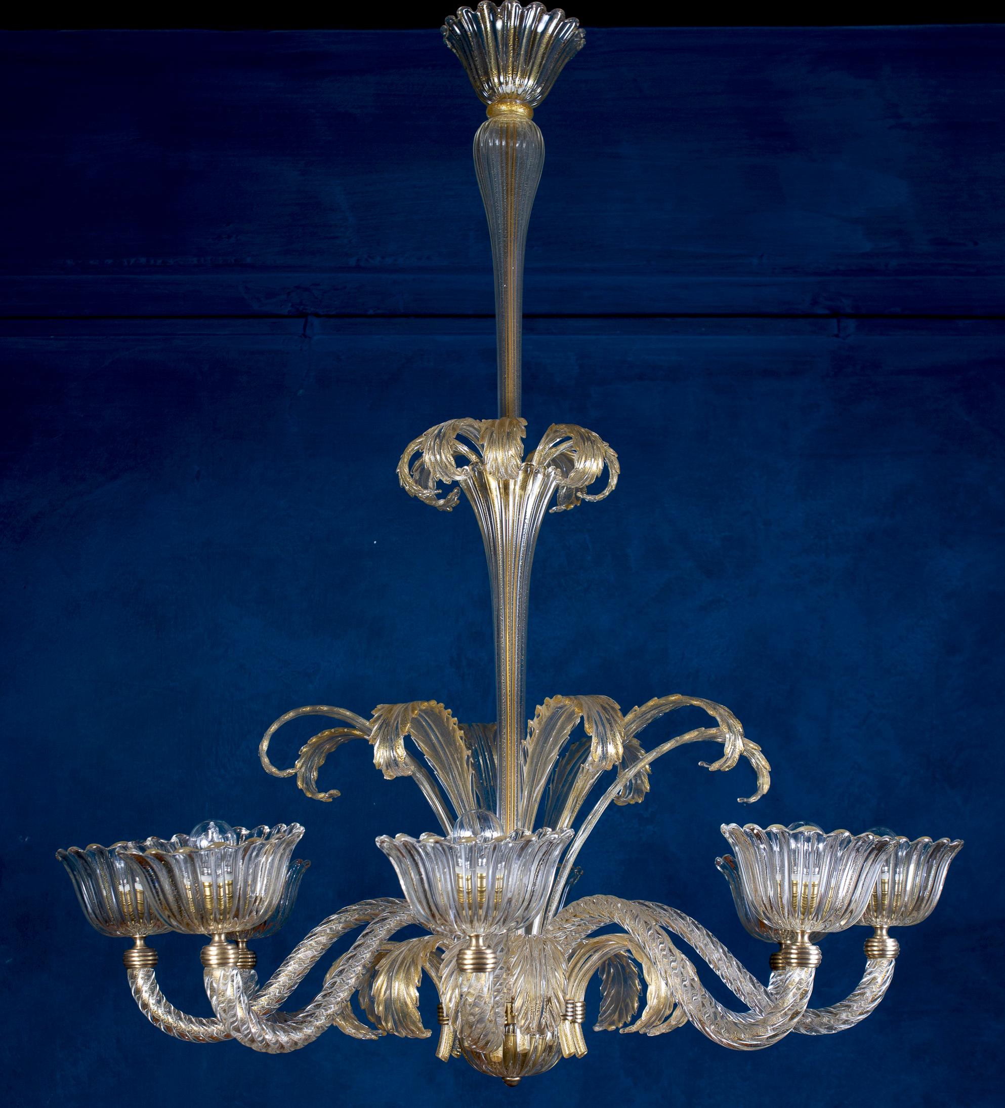 Blown Glass Magnificent Art Deco Mounted Murano Glass Chandelier by Ercole Barovier, 1940 For Sale