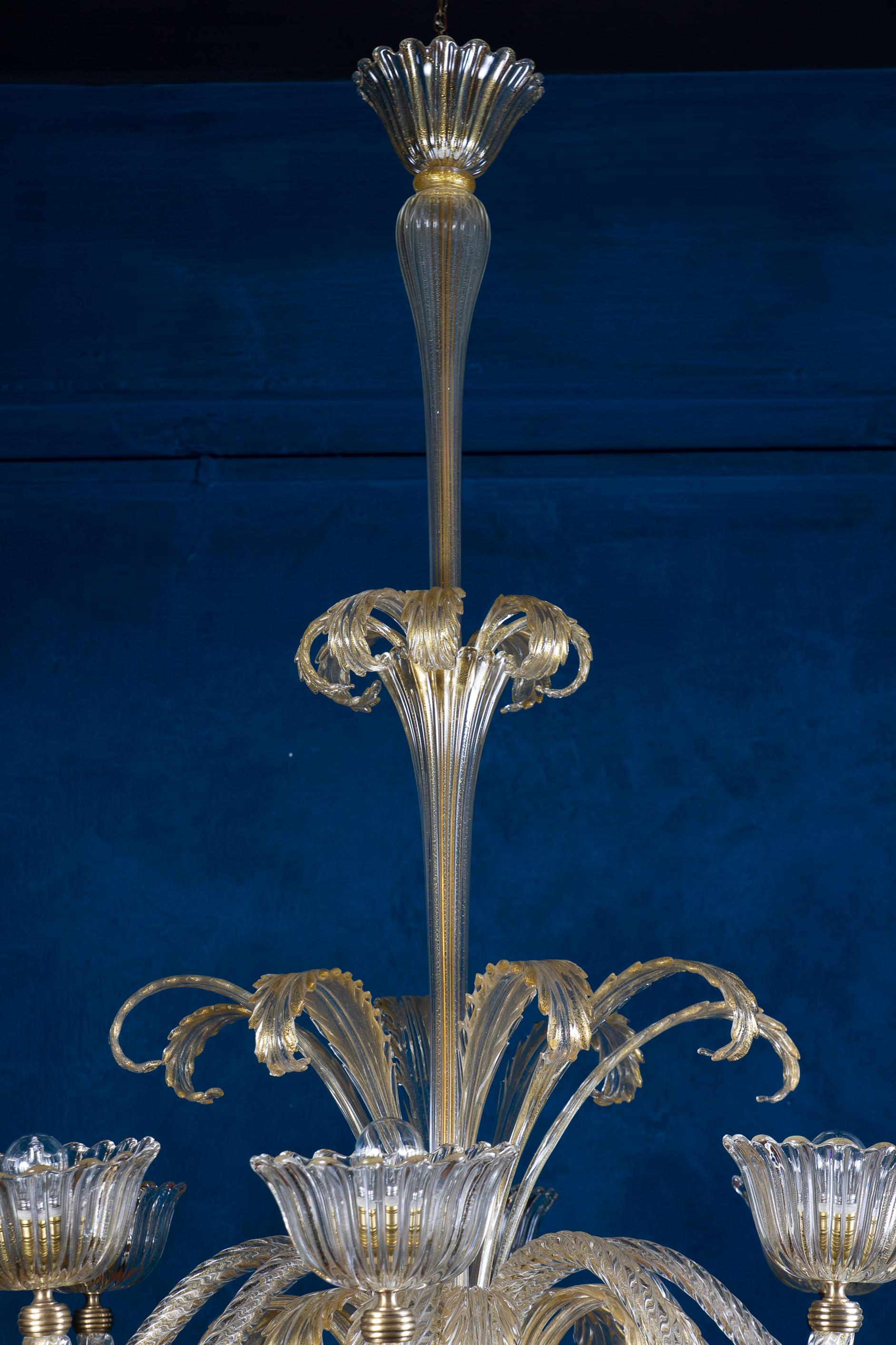 Magnificent Art Deco Mounted Murano Glass Chandelier by Ercole Barovier, 1940 For Sale 2