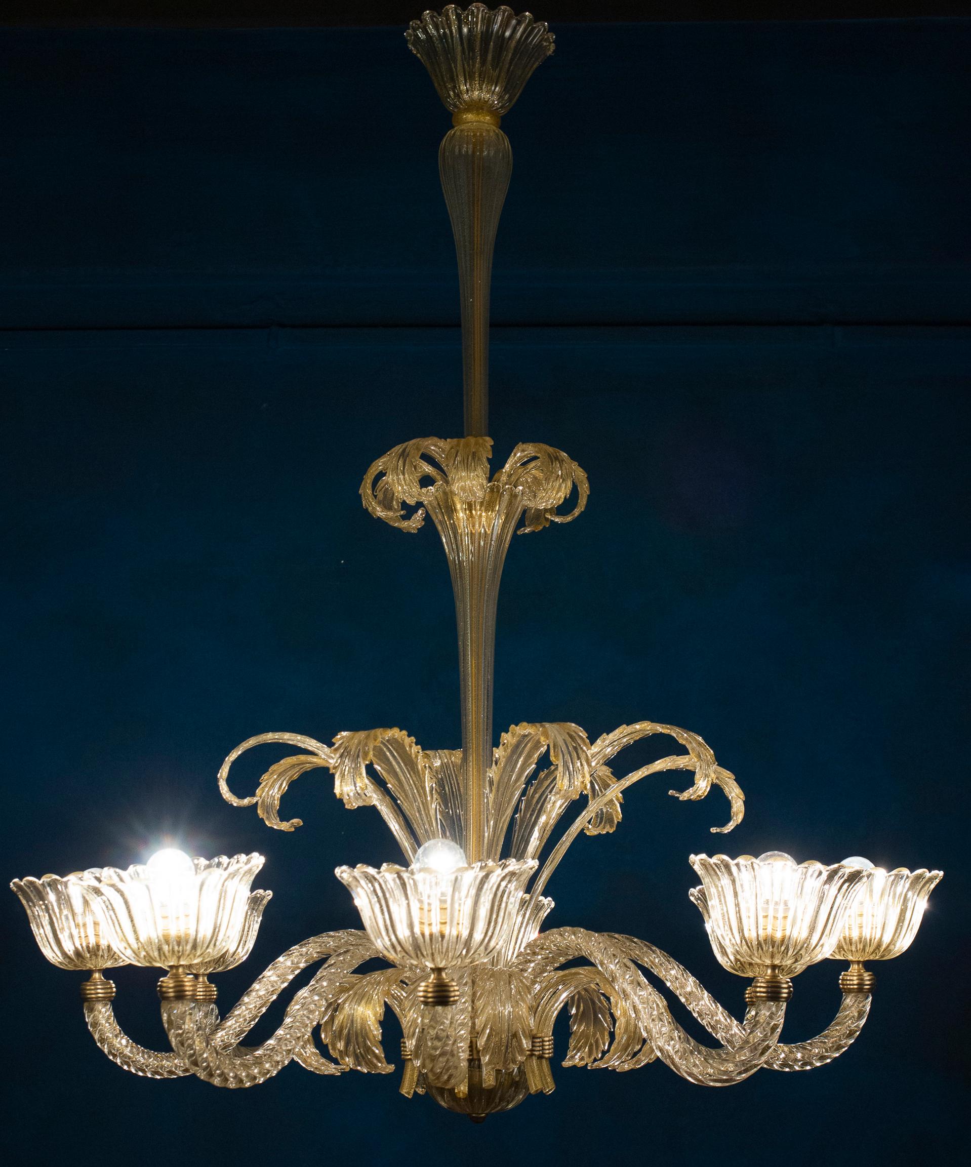 Magnificent Art Deco Mounted Murano Glass Chandelier by Ercole Barovier, 1940 For Sale 3