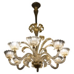 Magnifico lampadario Art Deco in vetro di Murano montato di Ercole Barovier, 1940