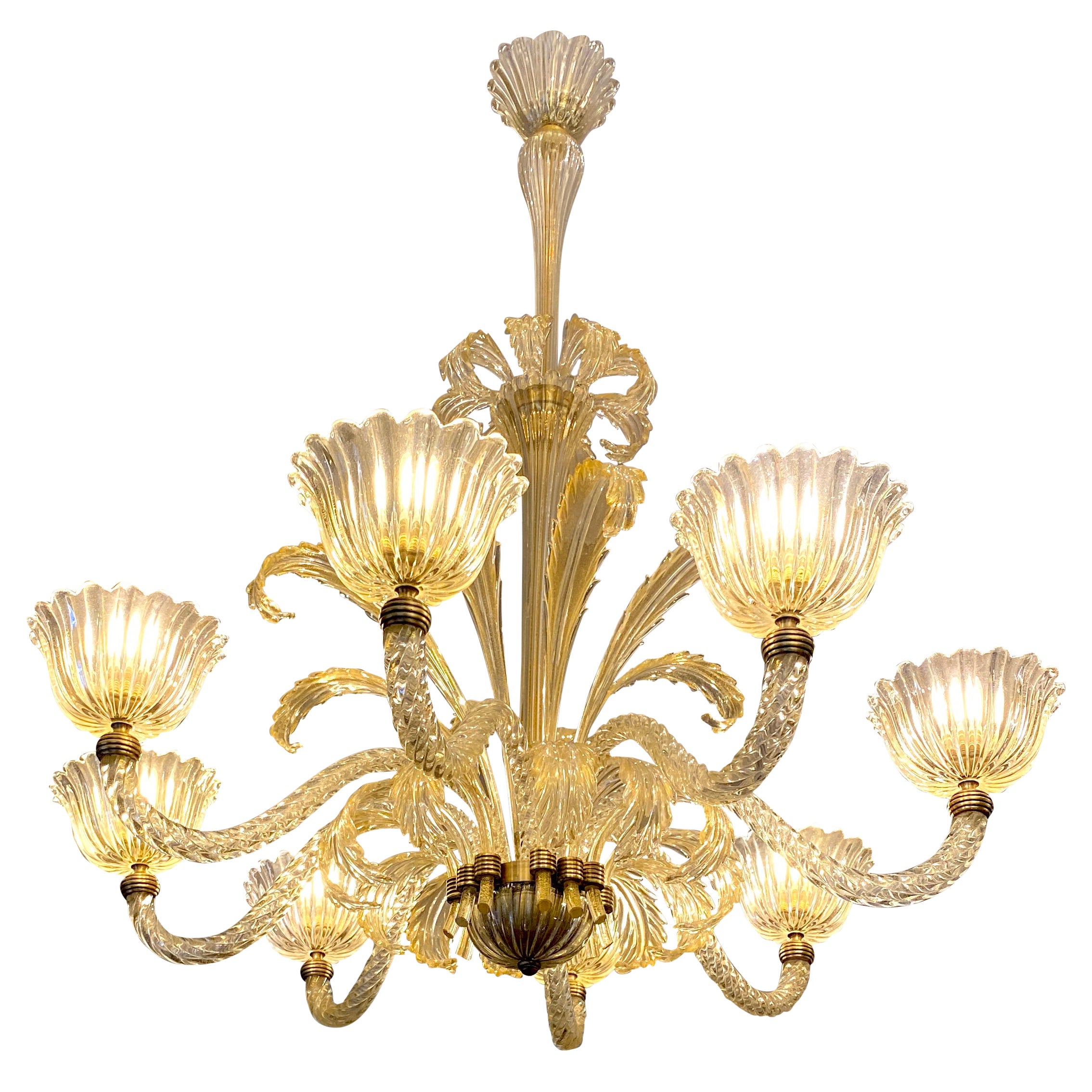 Magnífica araña Art Decó de cristal de Murano montado de Ercole Barovier, 1940