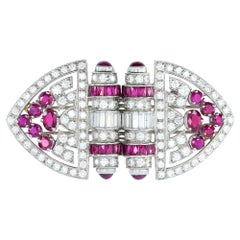 Magnificent Art-Deco Ruby and Diamond Double-Clip Broch