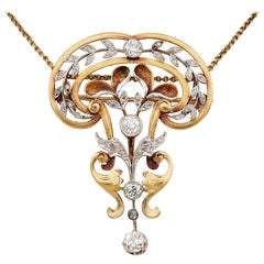 Magnificent Art Nouveau 2.65 Ct Diamond 18KT Gold Platinum Rare Brooch Pendant