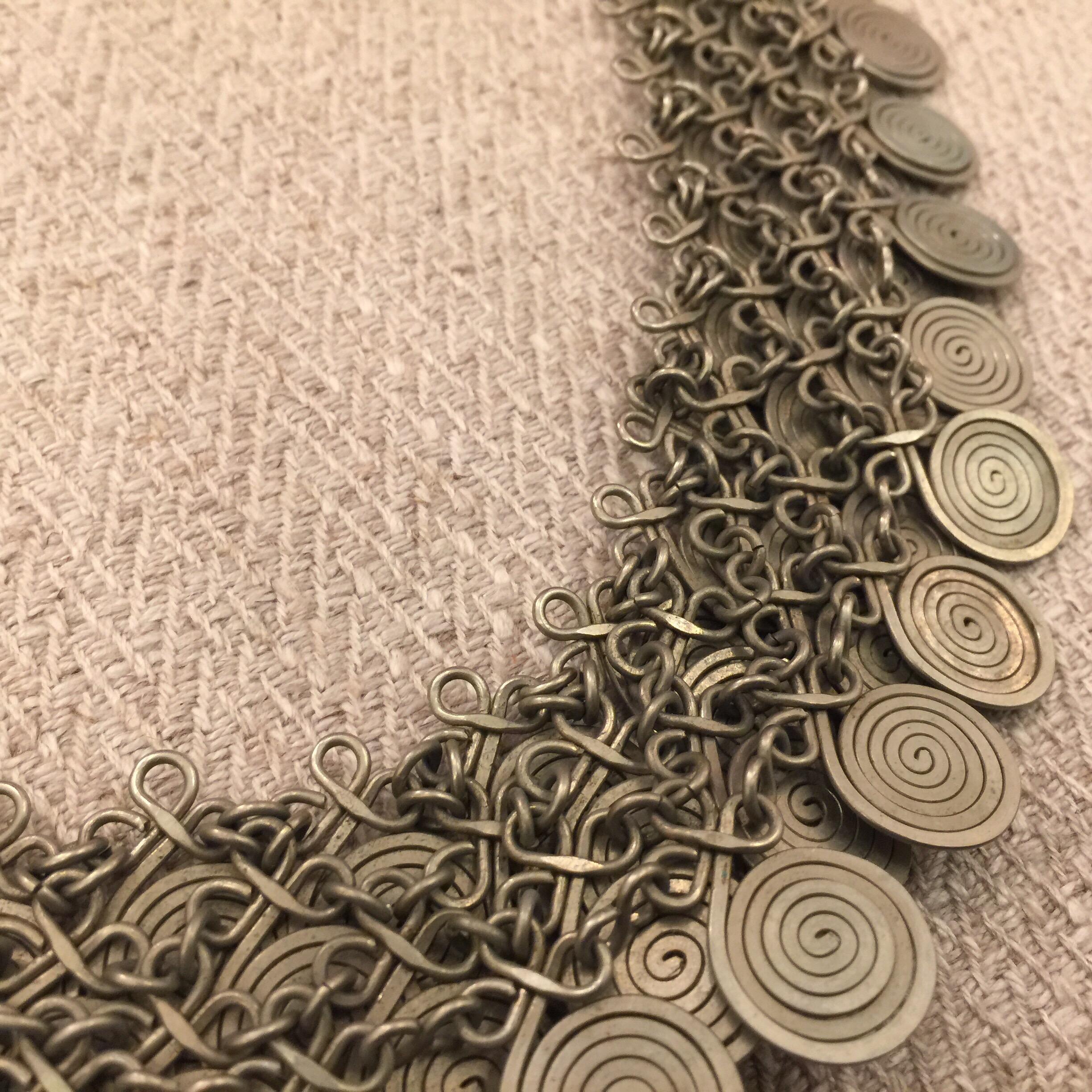 Magnificent Artisan Made Pewter Spirals Necklace In Good Condition In East Hampton, NY
