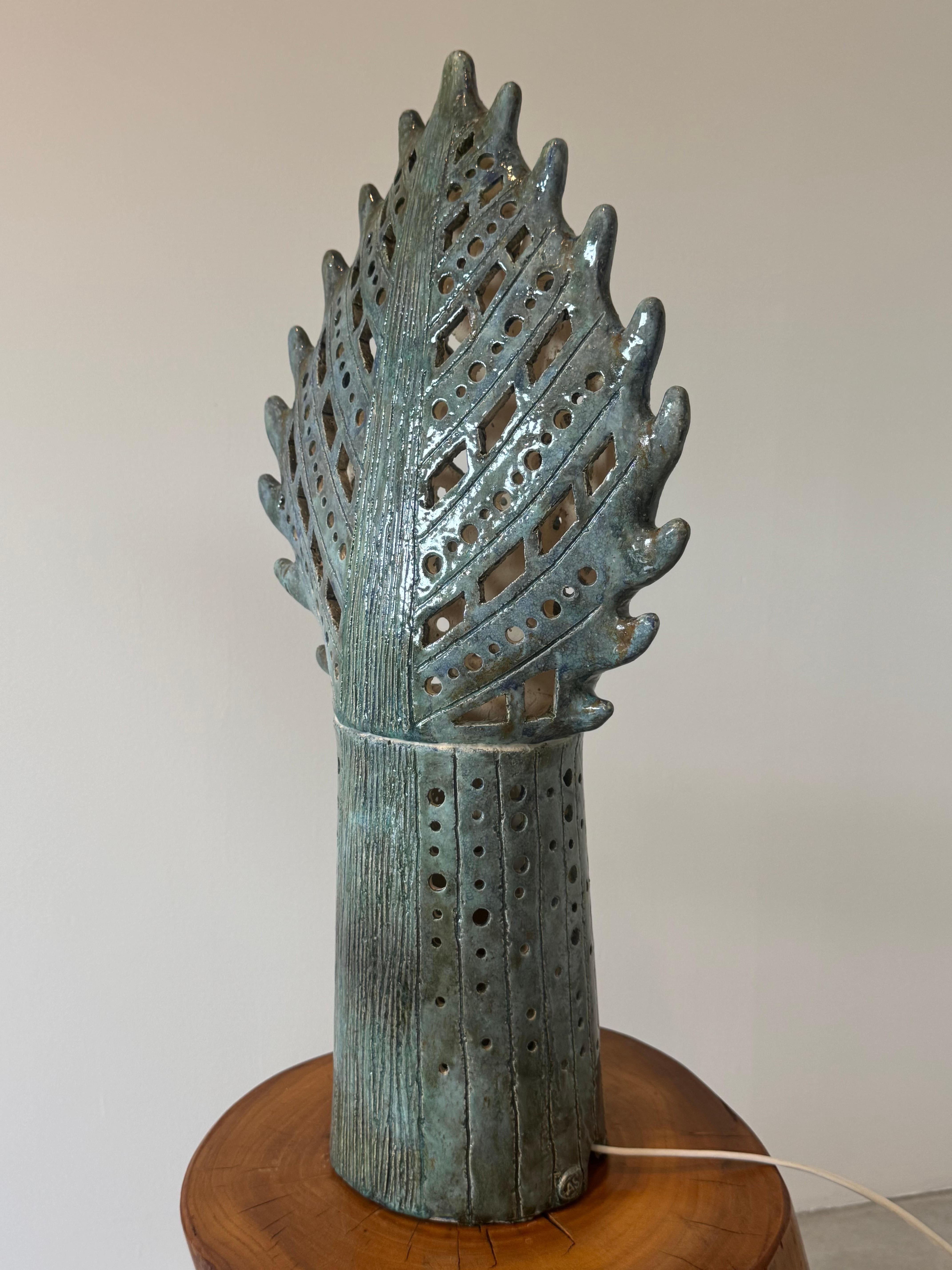Magnificent Artistic Ceramic Table Lamp - Unique Piece, Signed AS, France 1970s For Sale 8