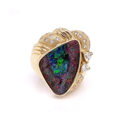 Magnificent Australian Boulder Opal Diamond Gold Cocktail Ring