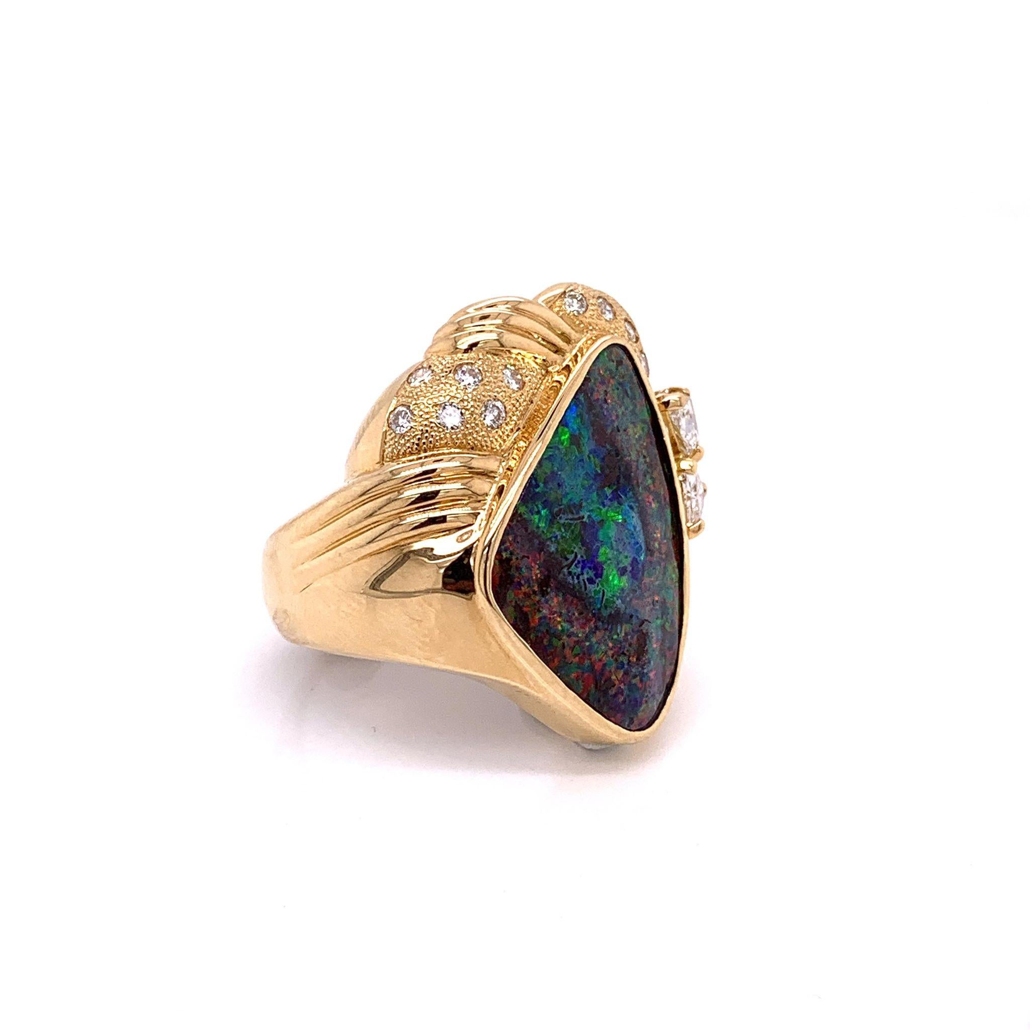 Magnificent Australian Boulder Opal Diamond Gold Cocktail Ring In New Condition In Beverly Hills, CA