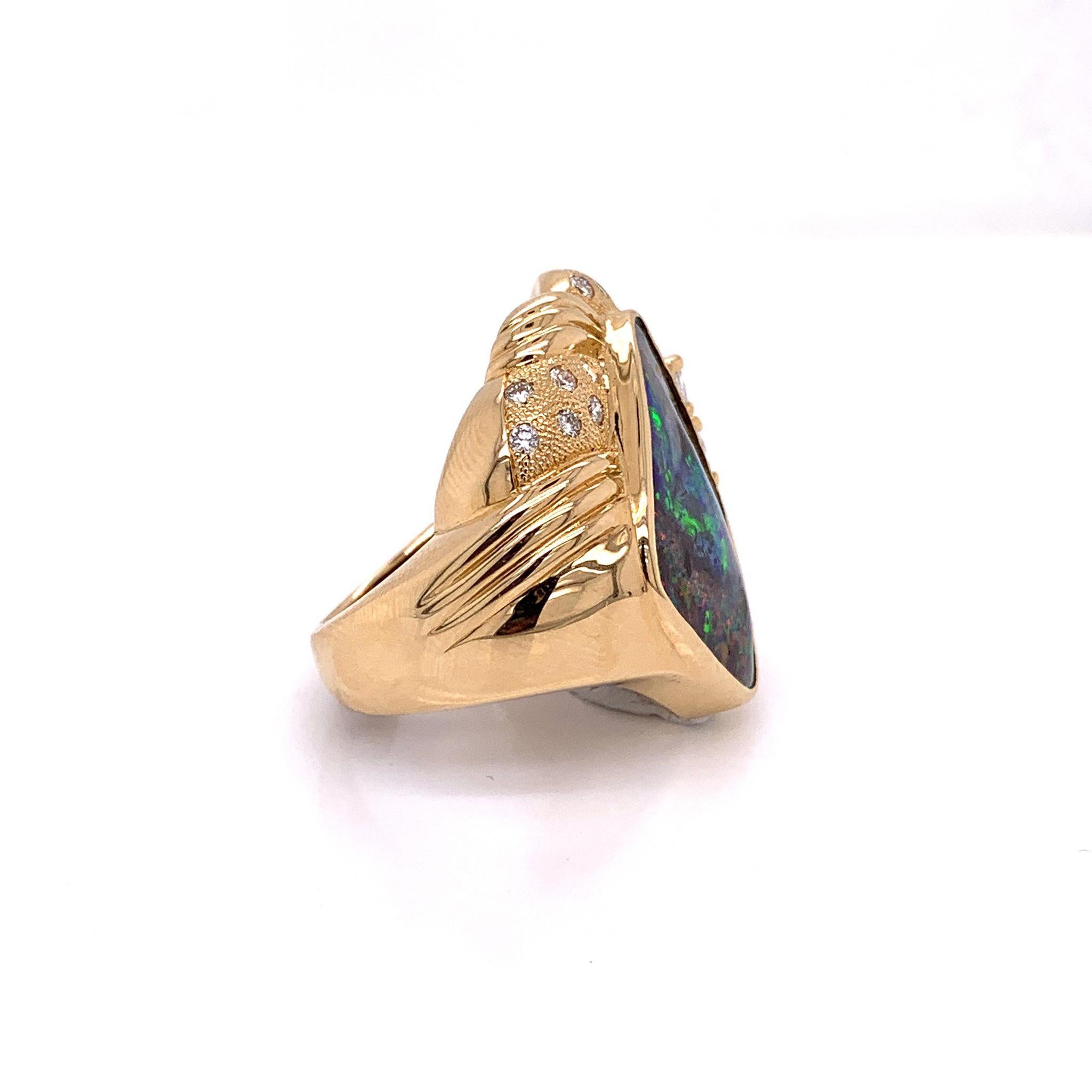 Women's Magnificent Australian Boulder Opal Diamond Gold Cocktail Ring