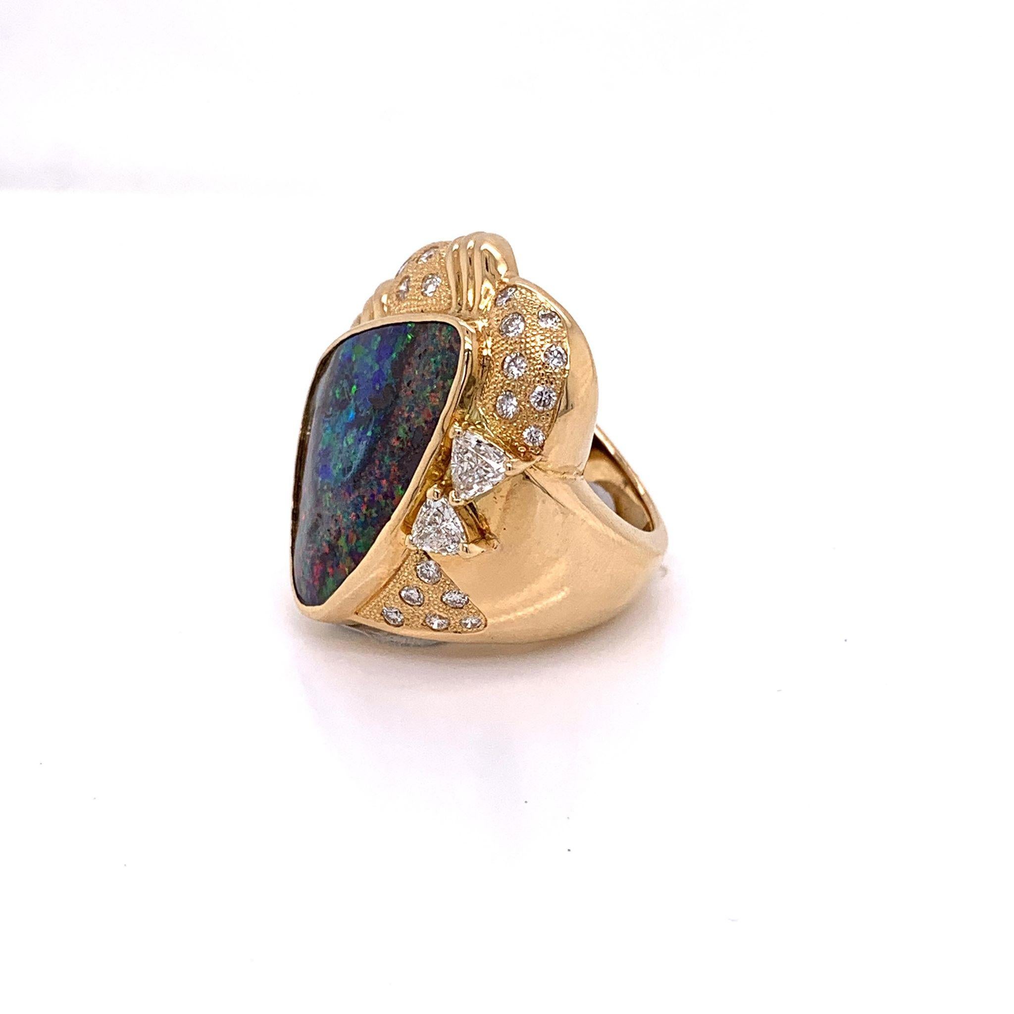 Magnificent Australian Boulder Opal Diamond Gold Cocktail Ring 1