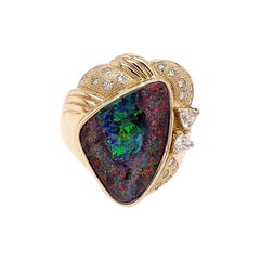 Magnificent Australian Boulder Opal Diamond Gold Cocktail Ring