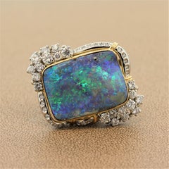 Magnificent Australian Boulder Opal Diamond Platinum Gold Ring