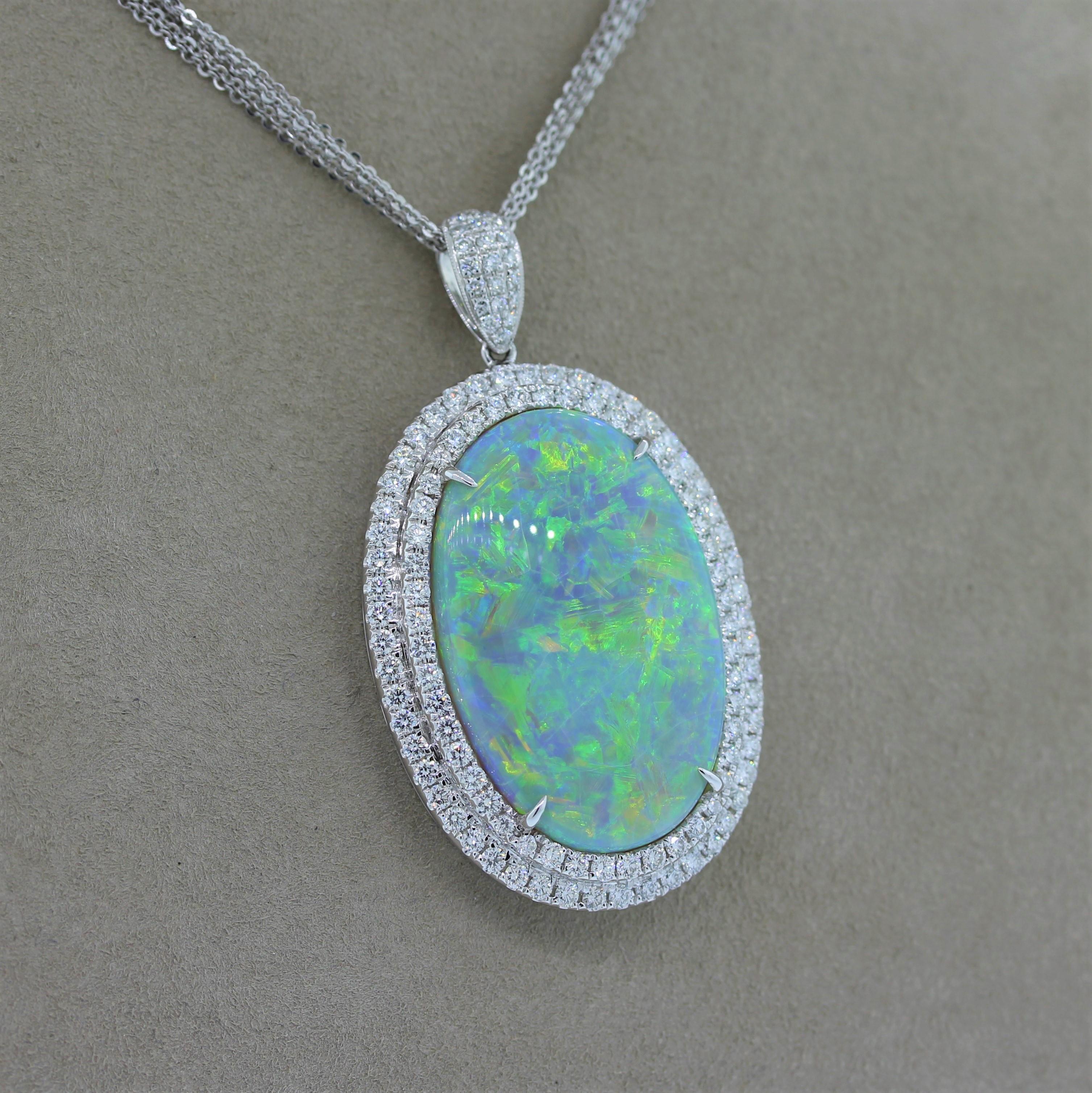 Magnificent Australian Opal Diamond Gold Pendant In New Condition For Sale In Beverly Hills, CA