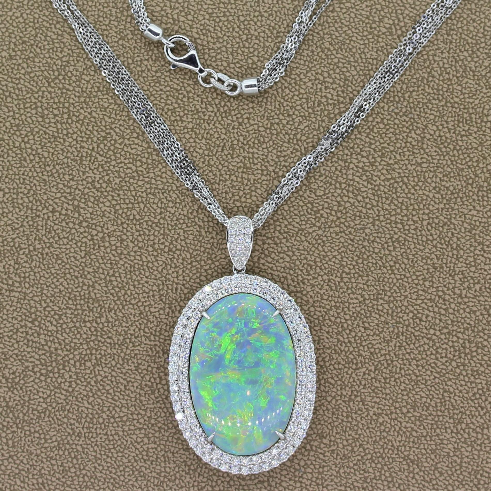 Women's Magnificent Australian Opal Diamond Gold Pendant For Sale