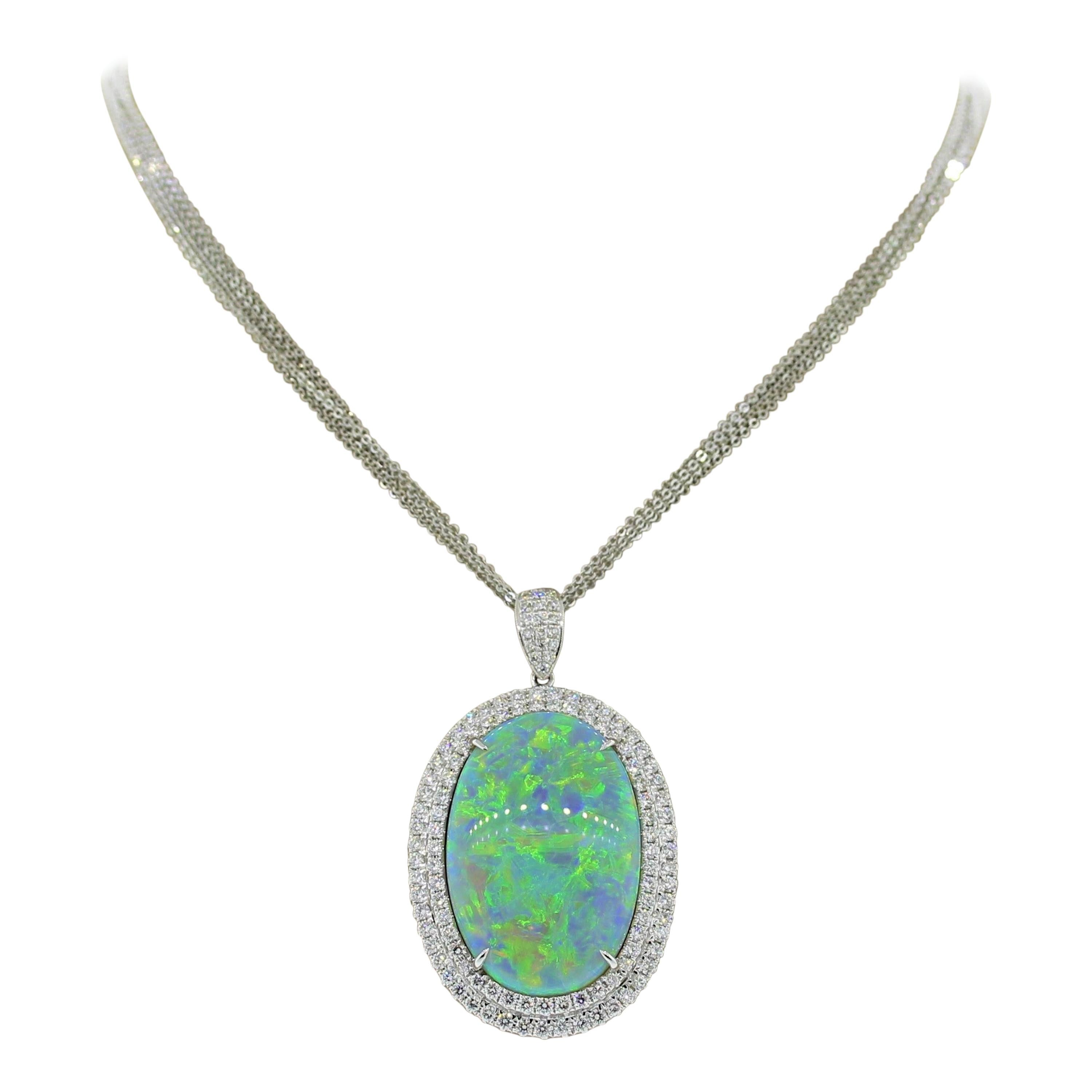 Magnificent Australian Opal Diamond Gold Pendant For Sale