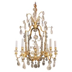 Magnificent Baguès French Rock Crystal Gold Gilt Bird Parrot Cage Chandelier