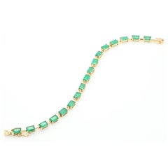 Magnificent Baguette 9 Ct Natural Emerald Tennis Bracelet in 14K Yellow Gold