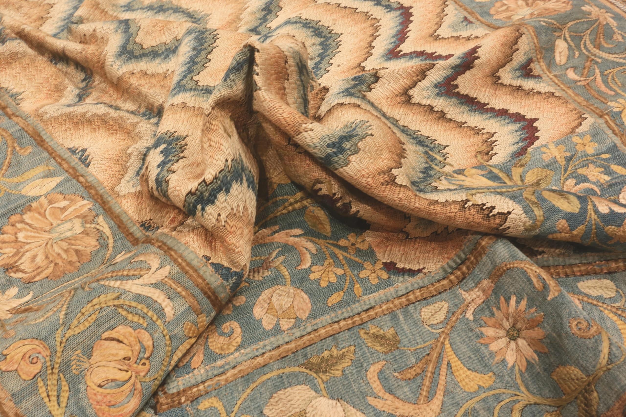 Greco Roman Magnificent Bargello Flame Stitch Antique Italian Silk Textile 3'10