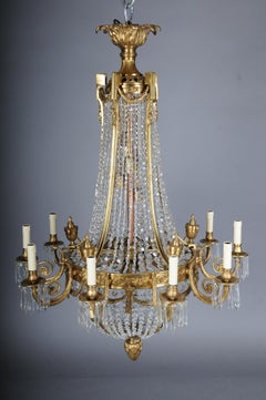 Magnificent Baroque Crystal Chandelier, Brass & Gold, Louis XVI Style, 10 Lights