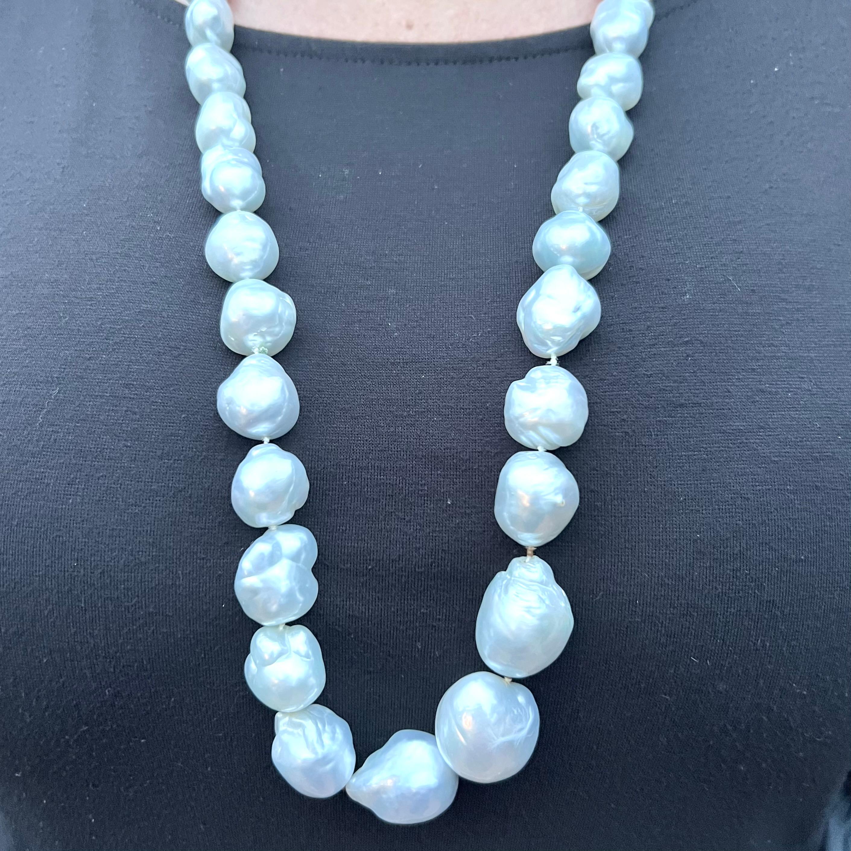 Round Cut Magnificent Baroque South Sea Cultured Pearl & Diamond Necklace For Sale