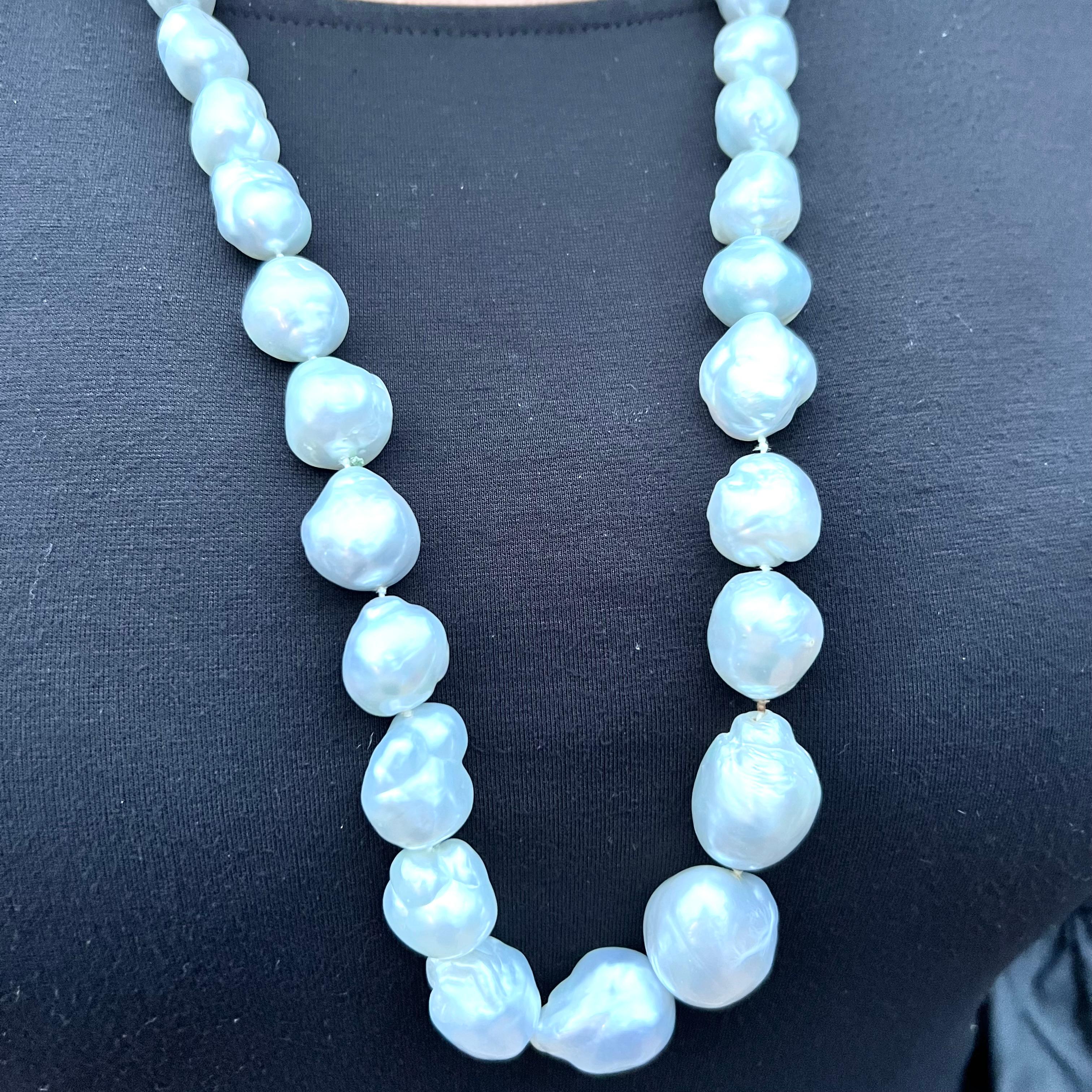 Women's Magnificent Baroque South Sea Cultured Pearl & Diamond Necklace For Sale