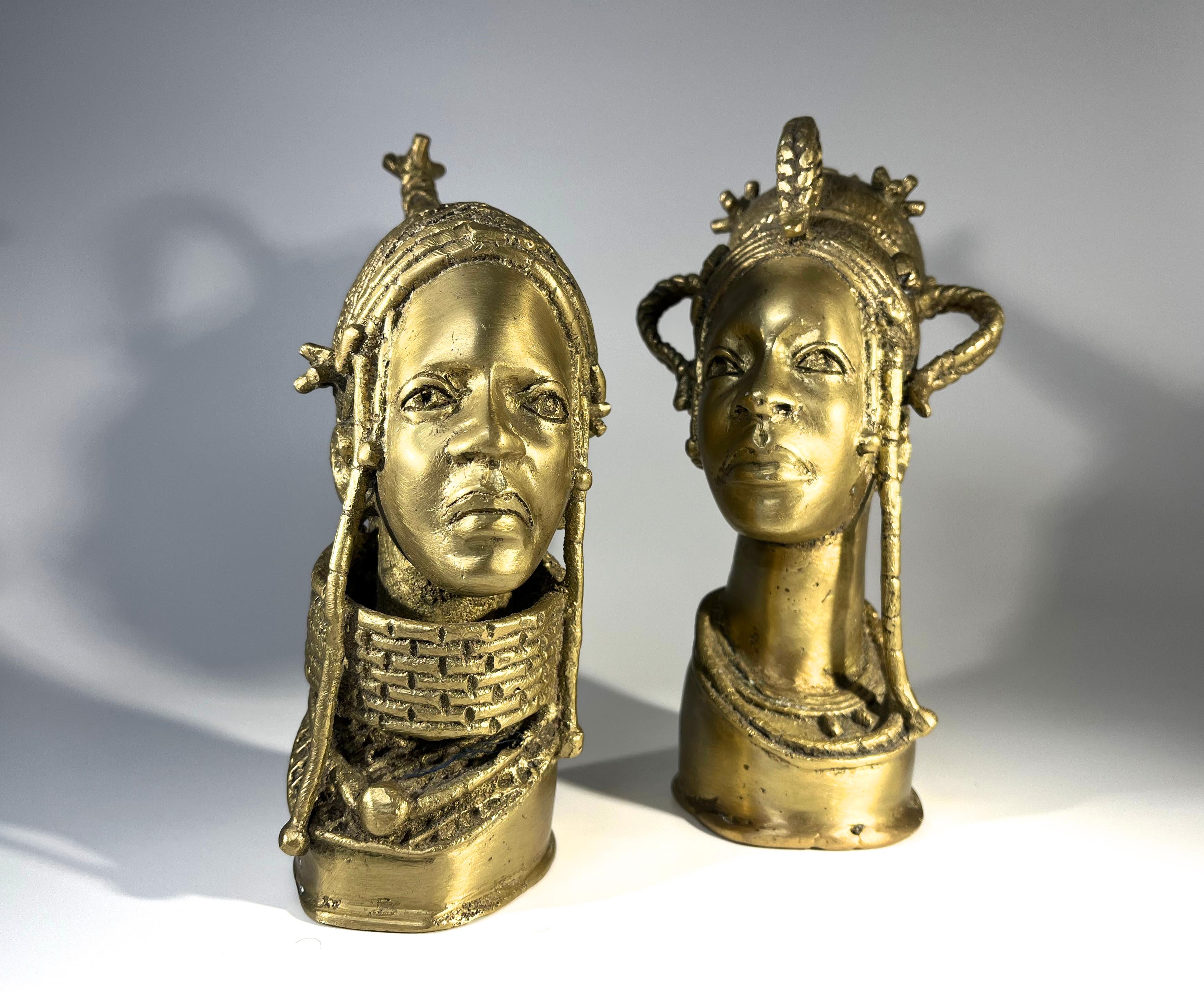 Outstanding Benin Oba and his Queen, Lost Wax 'Bronze' Sculptures from the late 20th century
Superbly cast and highly decorative contemporary pieces, not historical 
The centuries old, the 'Lost Wax' method involves a mold created in wax and the