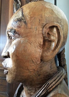 Magnificent Big Wooden African Tribal Chief Head Sculpture
