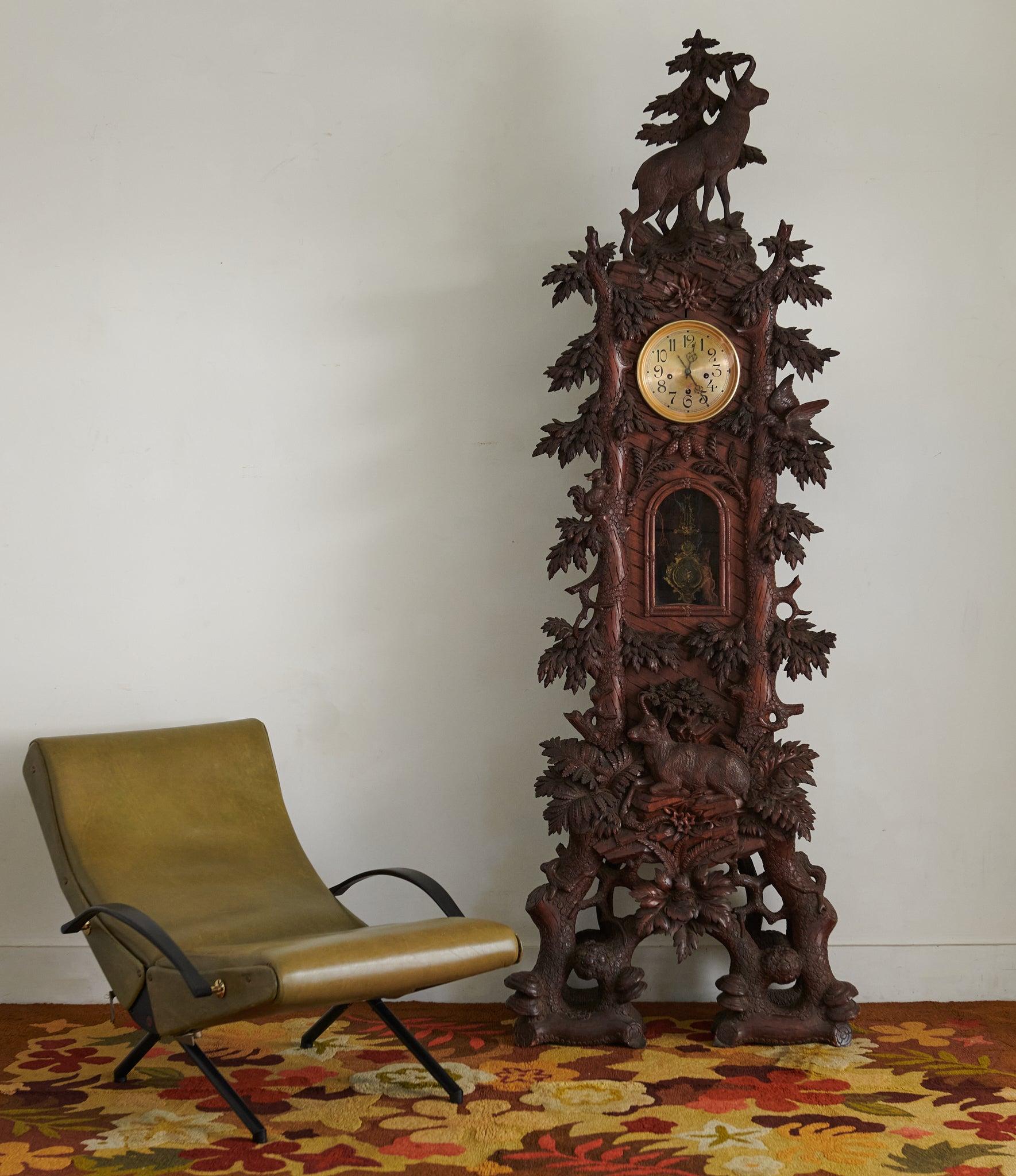 Magnificent Black Forest Carved Walnut Grandfather Clock 4
