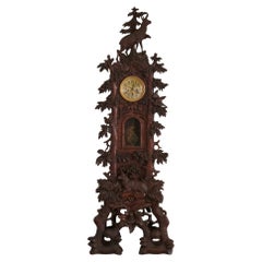 Magnificent Black Forest Carved Walnut Grandfather Clock