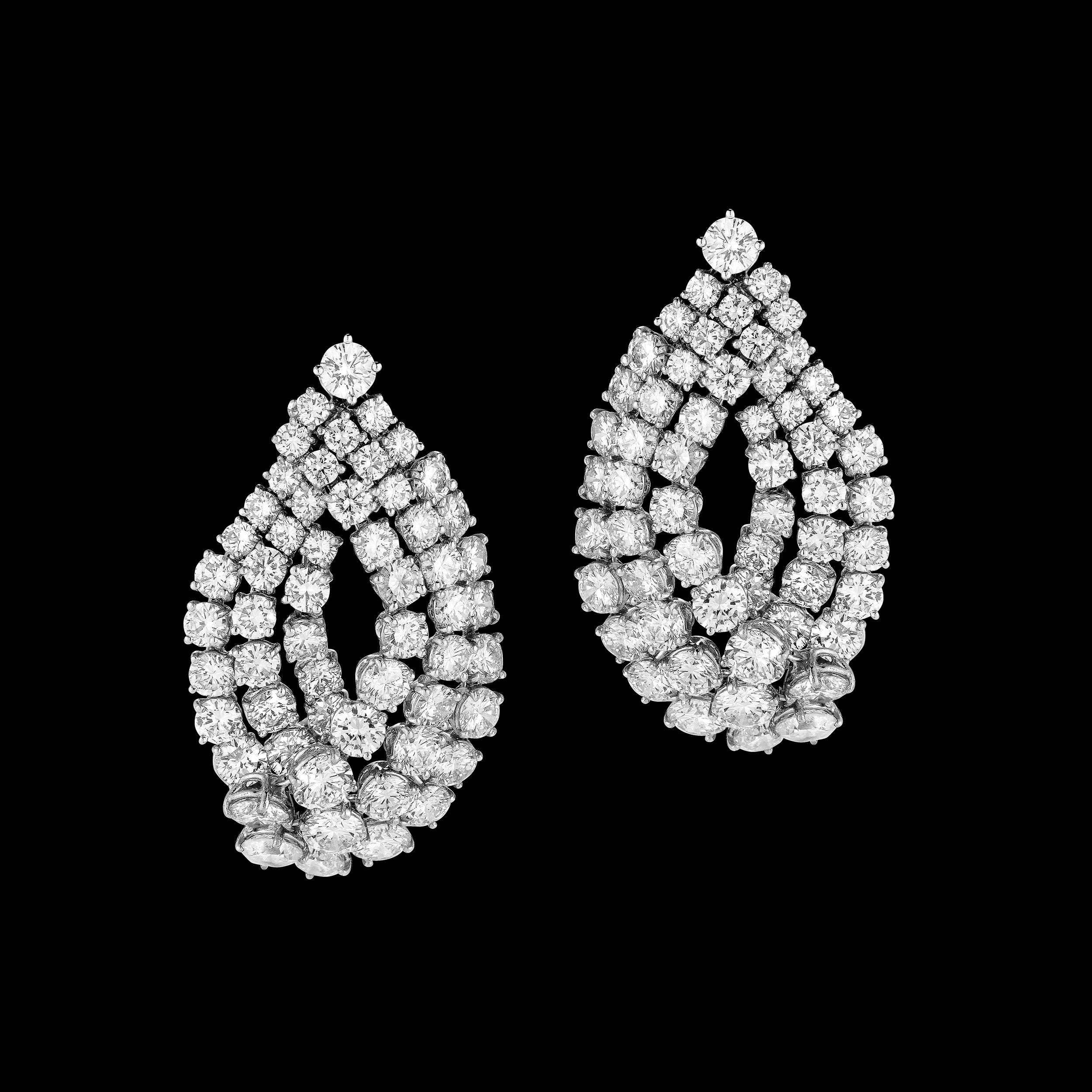 Magnificent Black Tie Platinum and Diamond Earrings, set with 24.05 carat of Diamonds, F color VS1 clarity. Very elegant earrings.
