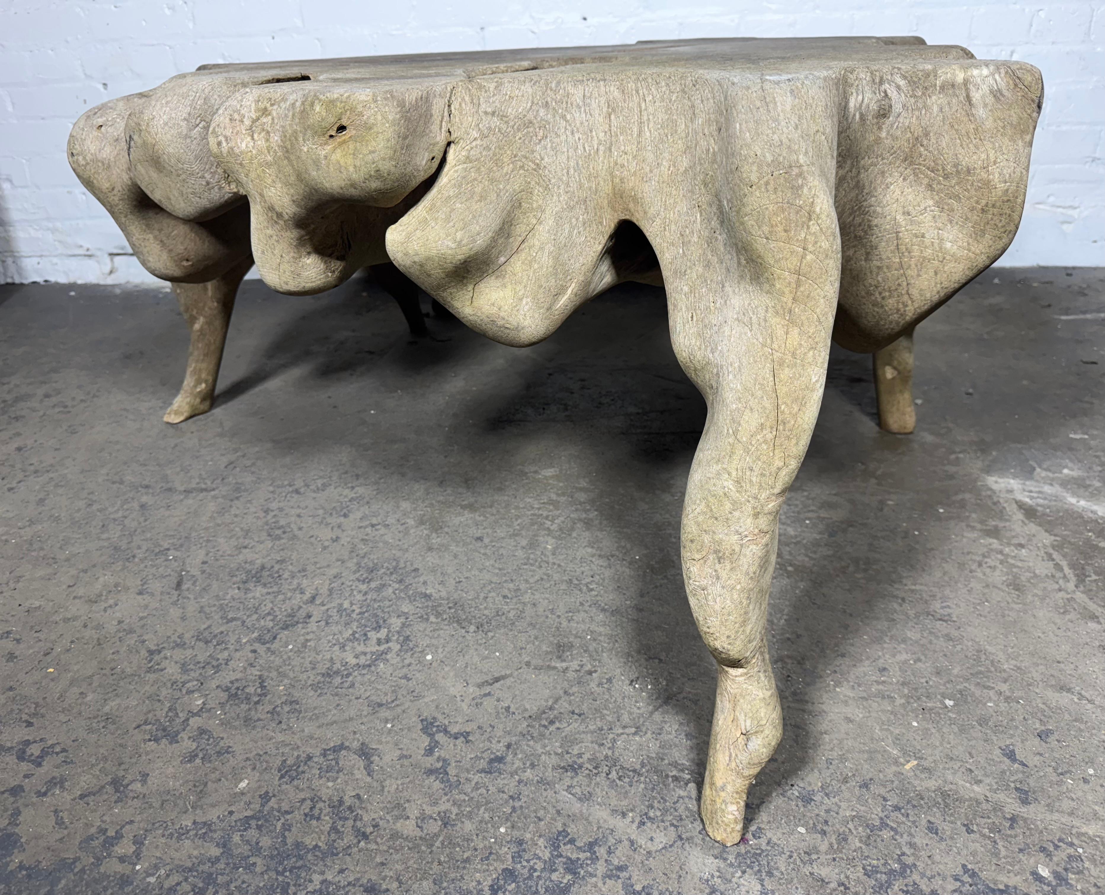 Magnificent Bleached Teak Hardwood Organic Root Coffee Table In Distressed Condition For Sale In Buffalo, NY