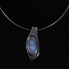 Magnificent Blue Agate Cabochon in Handcrafted Sterling Silver Pendant