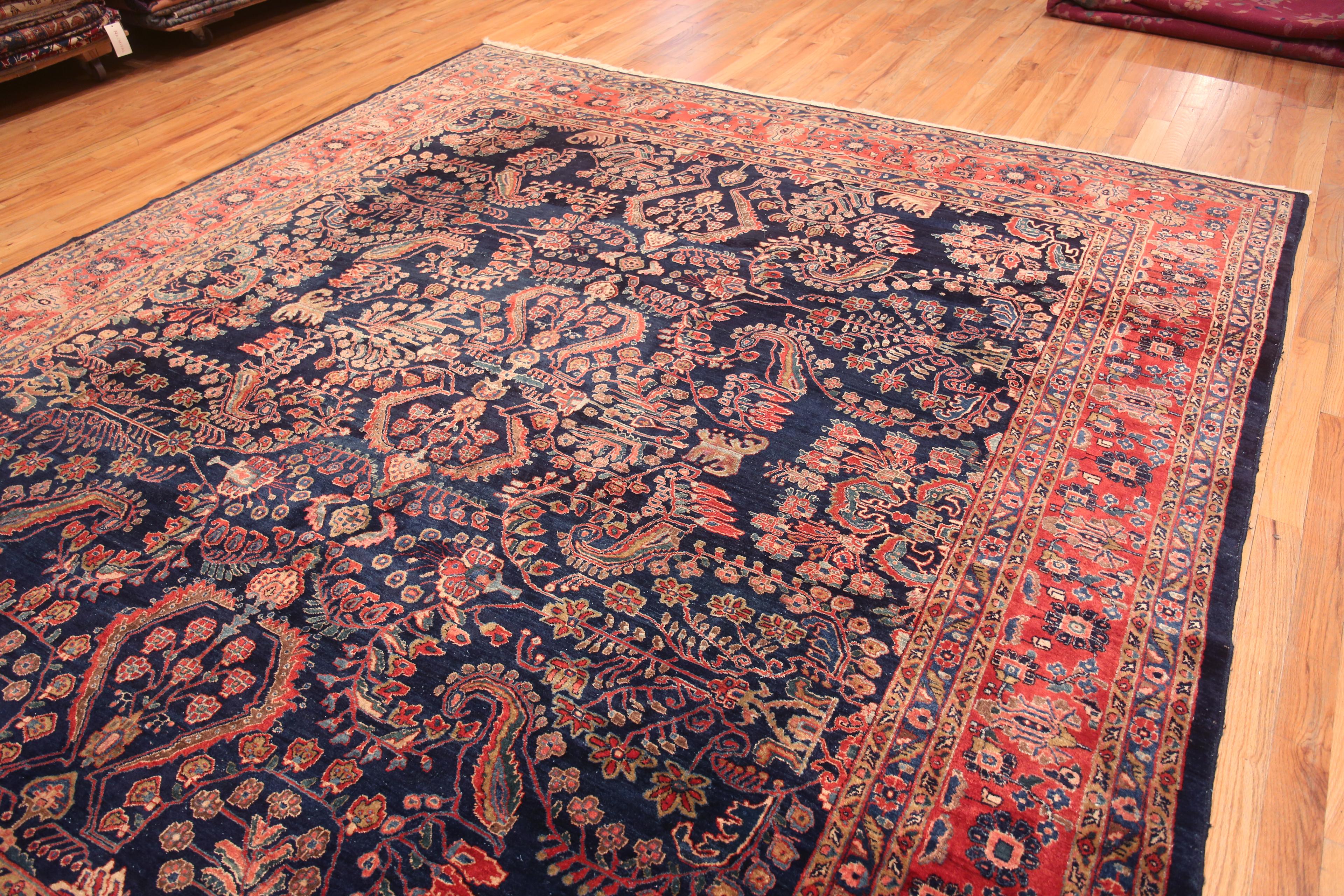 Magnifique tapis persan ancien Sarouk bleu 11'2