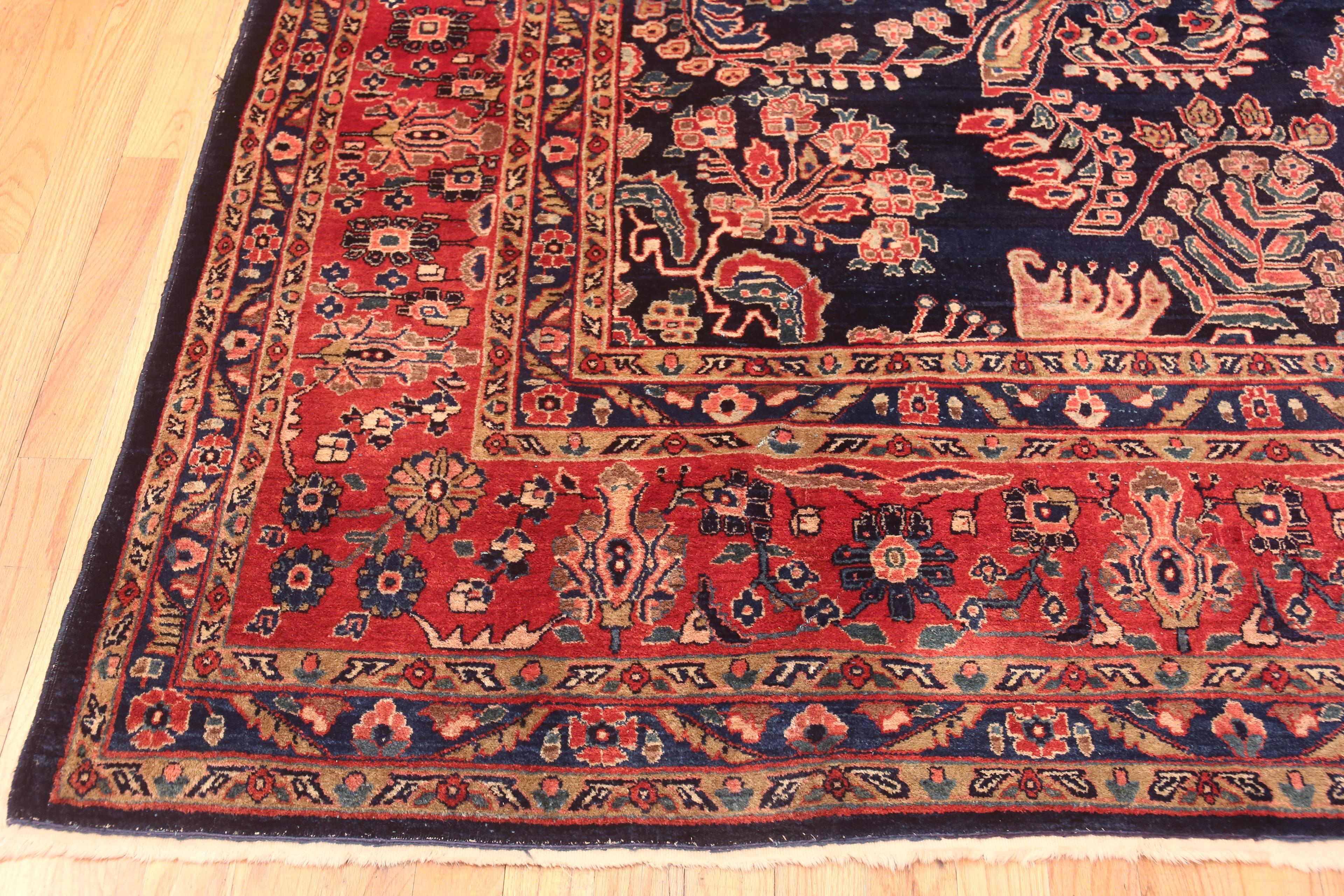 Noué à la main Magnifique tapis persan ancien Sarouk bleu 11'2
