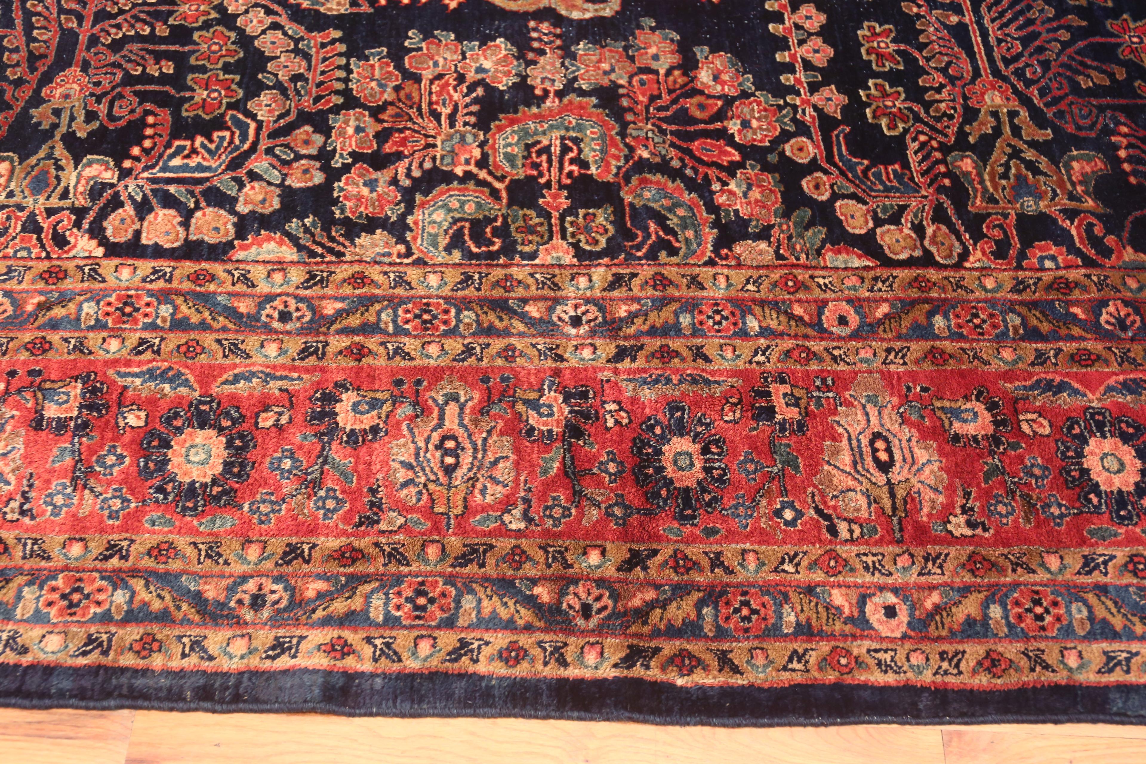 Laine Magnifique tapis persan ancien Sarouk bleu 11'2