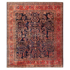 Magnifique tapis persan ancien Sarouk bleu 11'2" x 12'6"