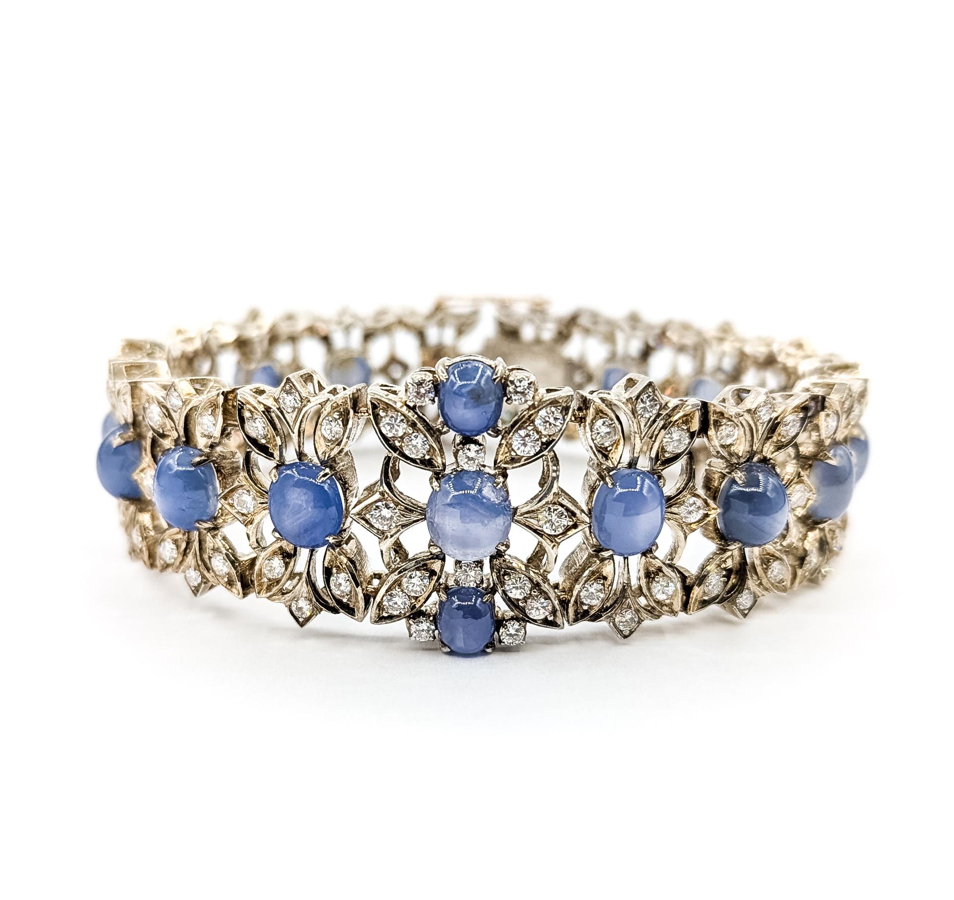 Magnifico bracciale brutalista con zaffiro blu e diamanti in argento sterling in vendita 4