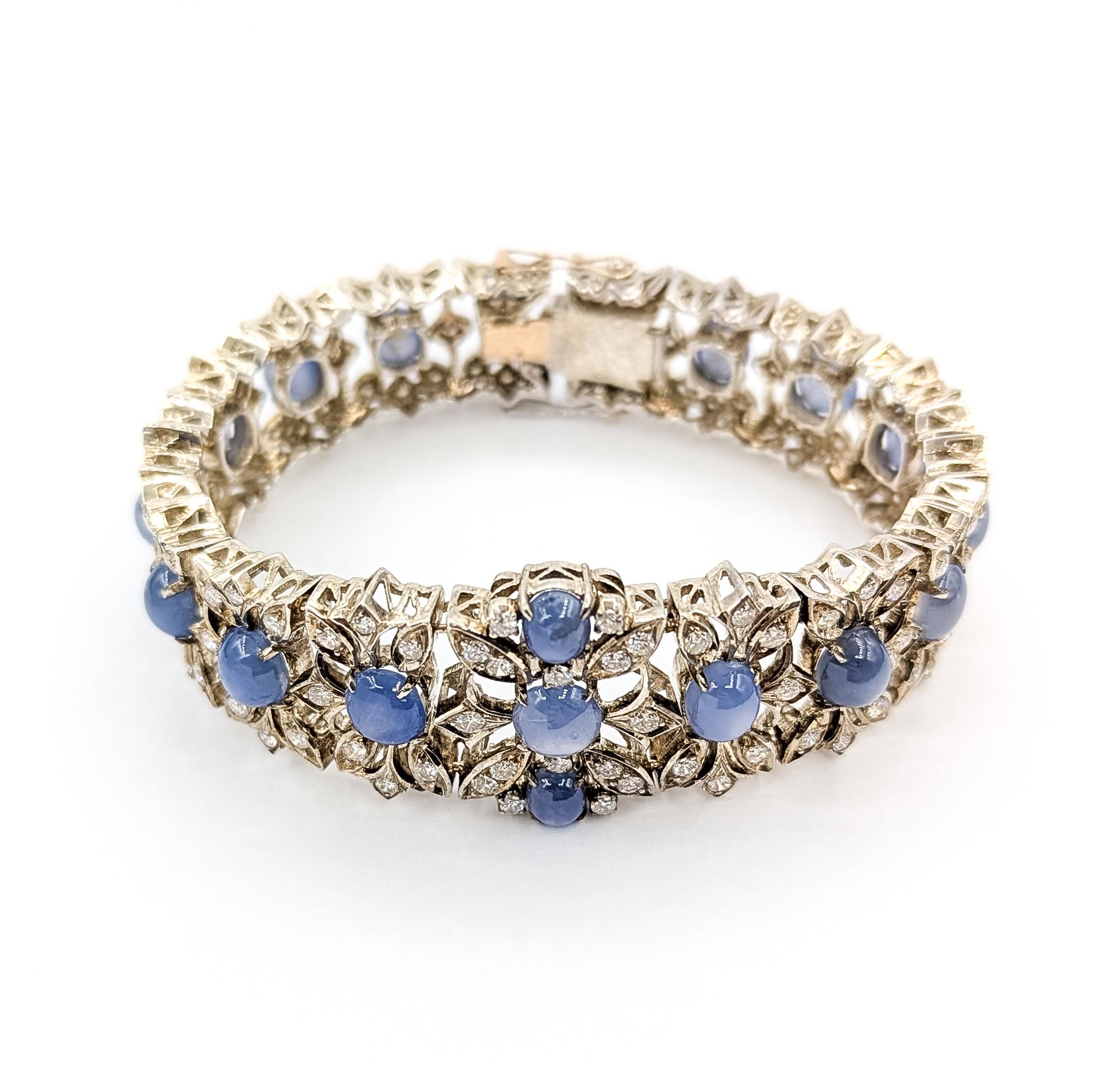 Magnifico bracciale brutalista con zaffiro blu e diamanti in argento sterling in vendita 5