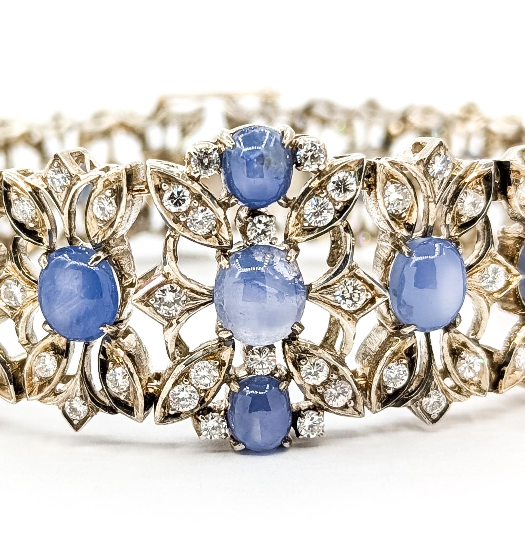 Magnifico bracciale brutalista con zaffiro blu e diamanti in argento sterling in vendita 6