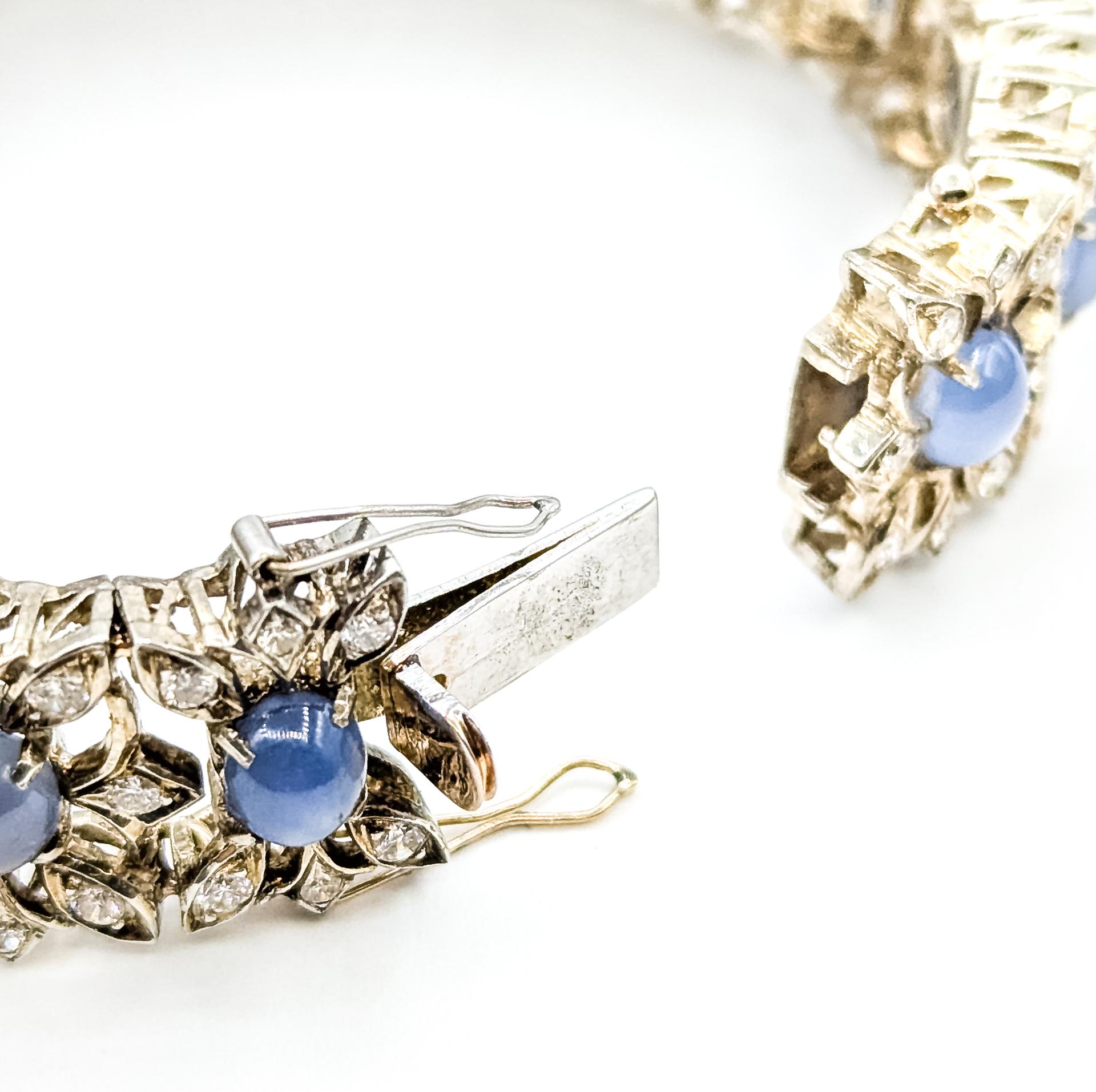 Magnifico bracciale brutalista con zaffiro blu e diamanti in argento sterling in vendita 7