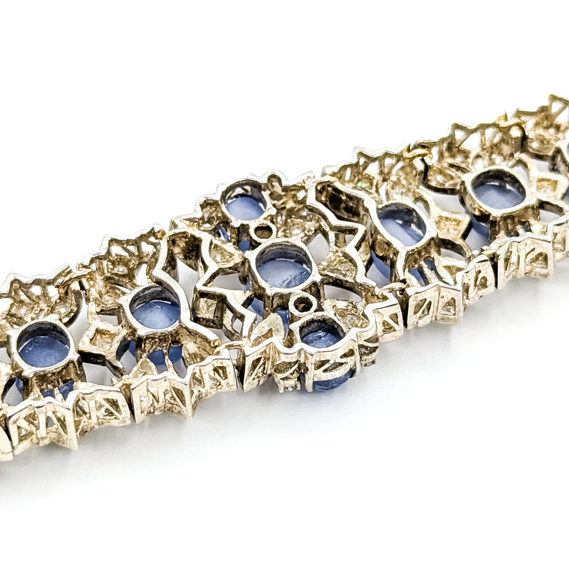 Magnifico bracciale brutalista con zaffiro blu e diamanti in argento sterling in vendita 8