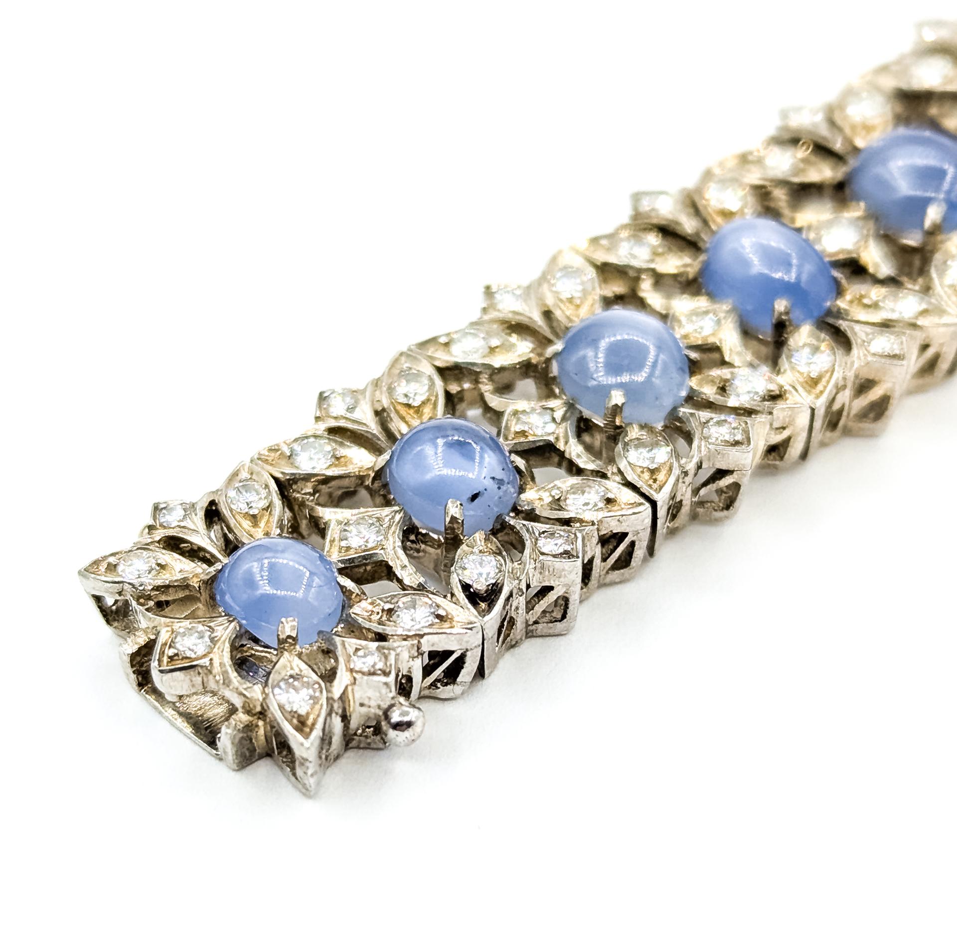 Magnifico bracciale brutalista con zaffiro blu e diamanti in argento sterling In condizioni ottime in vendita a Bloomington, MN