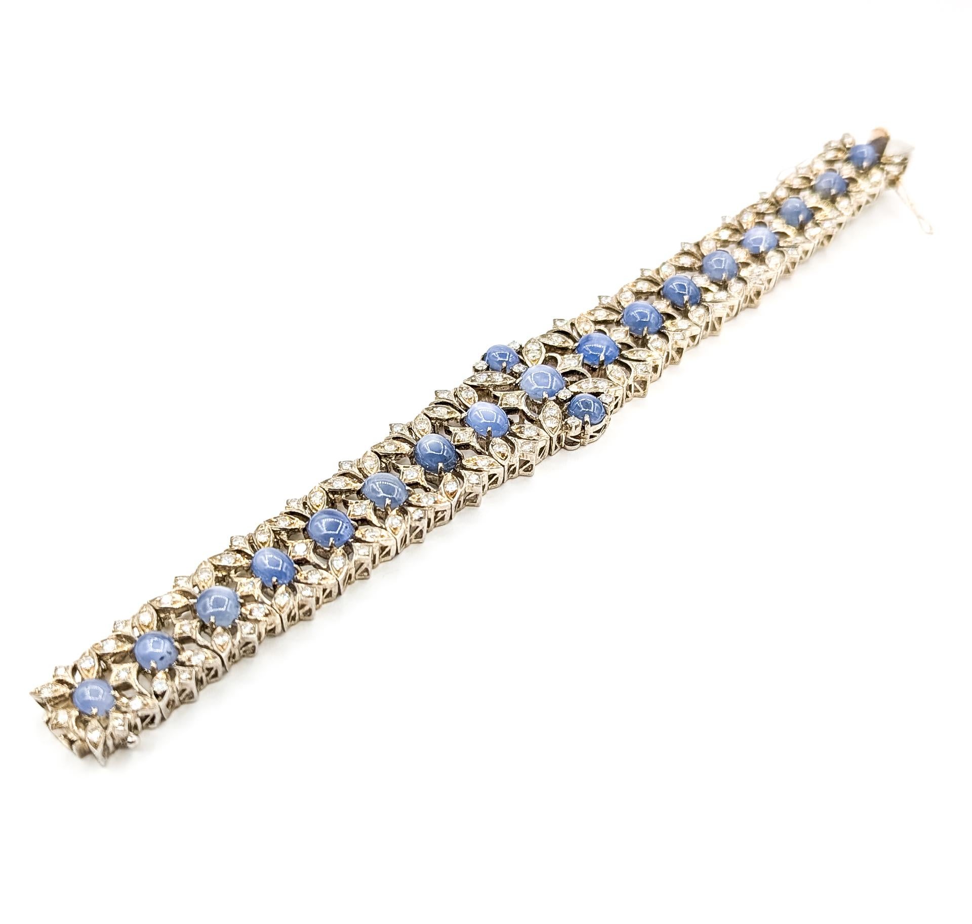 Donna Magnifico bracciale brutalista con zaffiro blu e diamanti in argento sterling in vendita